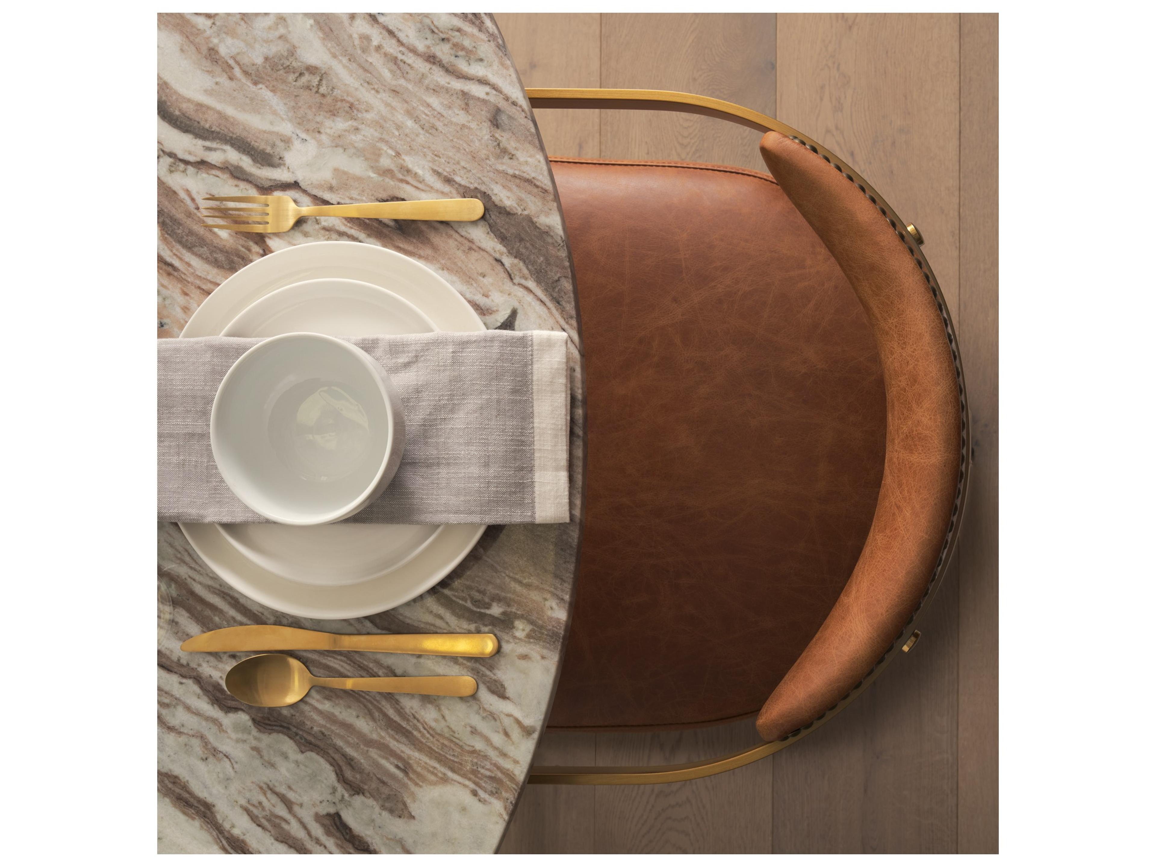 Mercana Hollyfield I Brown Leather Seat Gold Iron Frame Dining Chair