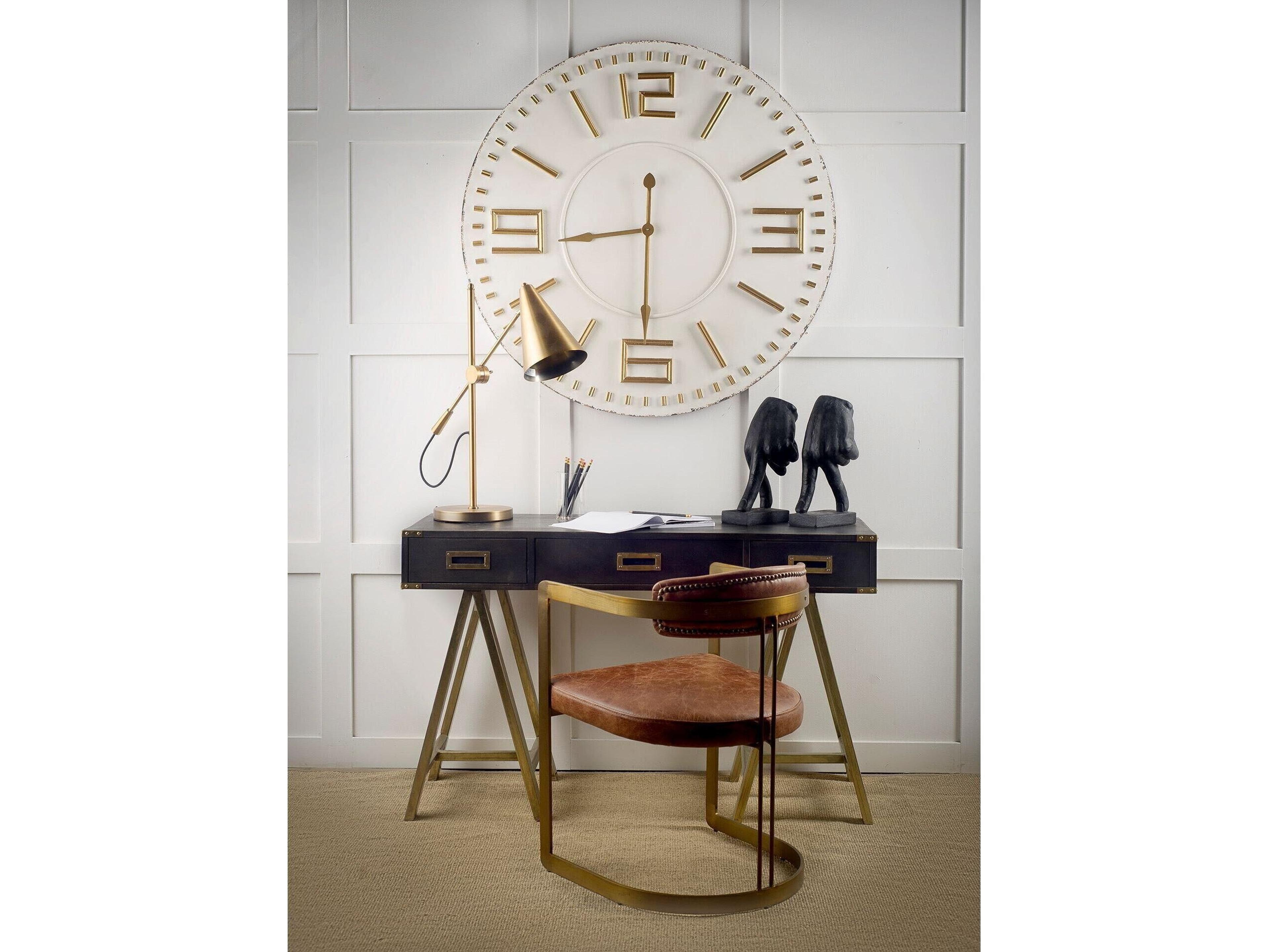 Mercana Hollyfield I Brown Leather Seat Gold Iron Frame Dining Chair