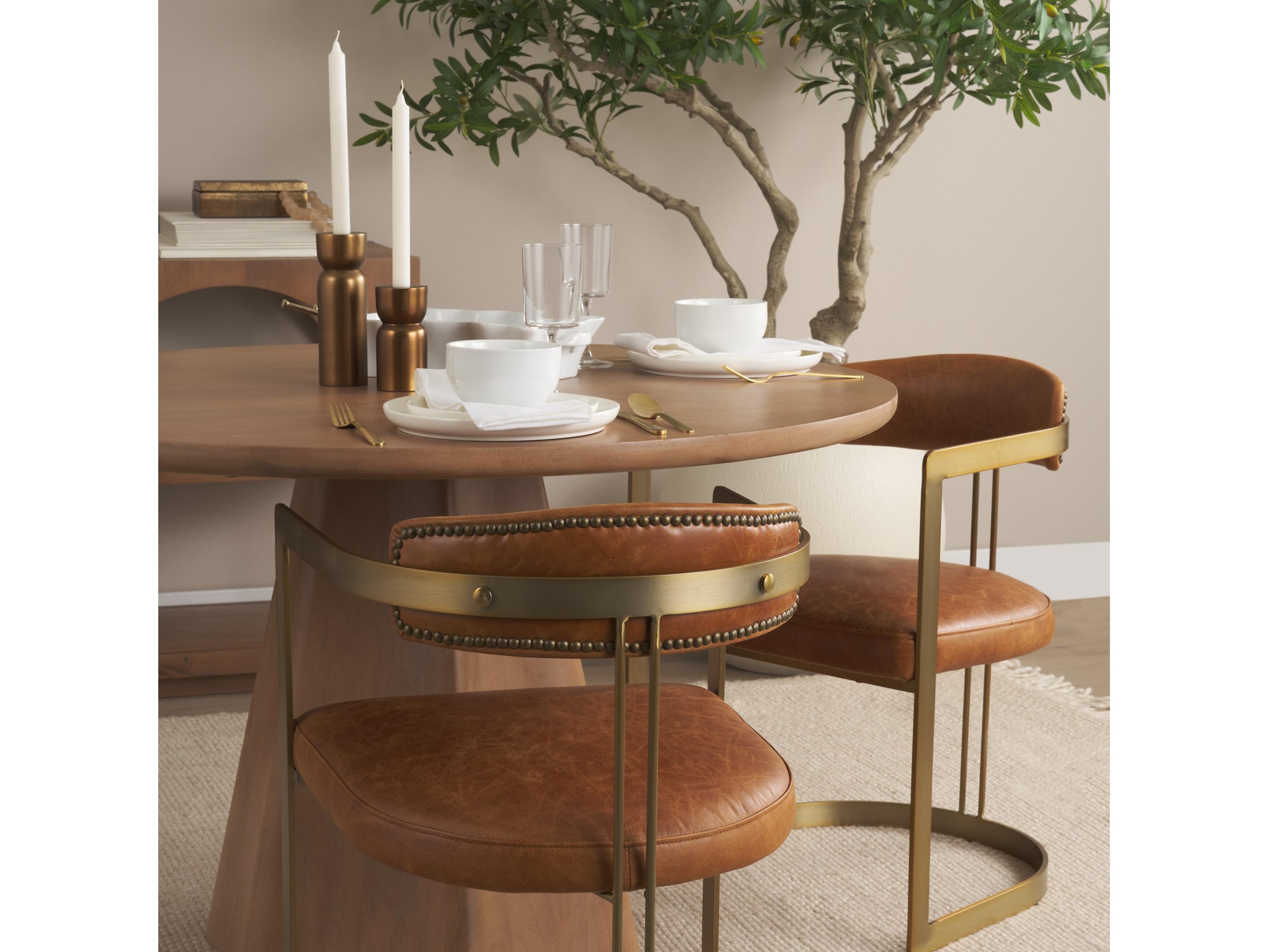 Mercana Hollyfield I Brown Leather Seat Gold Iron Frame Dining Chair