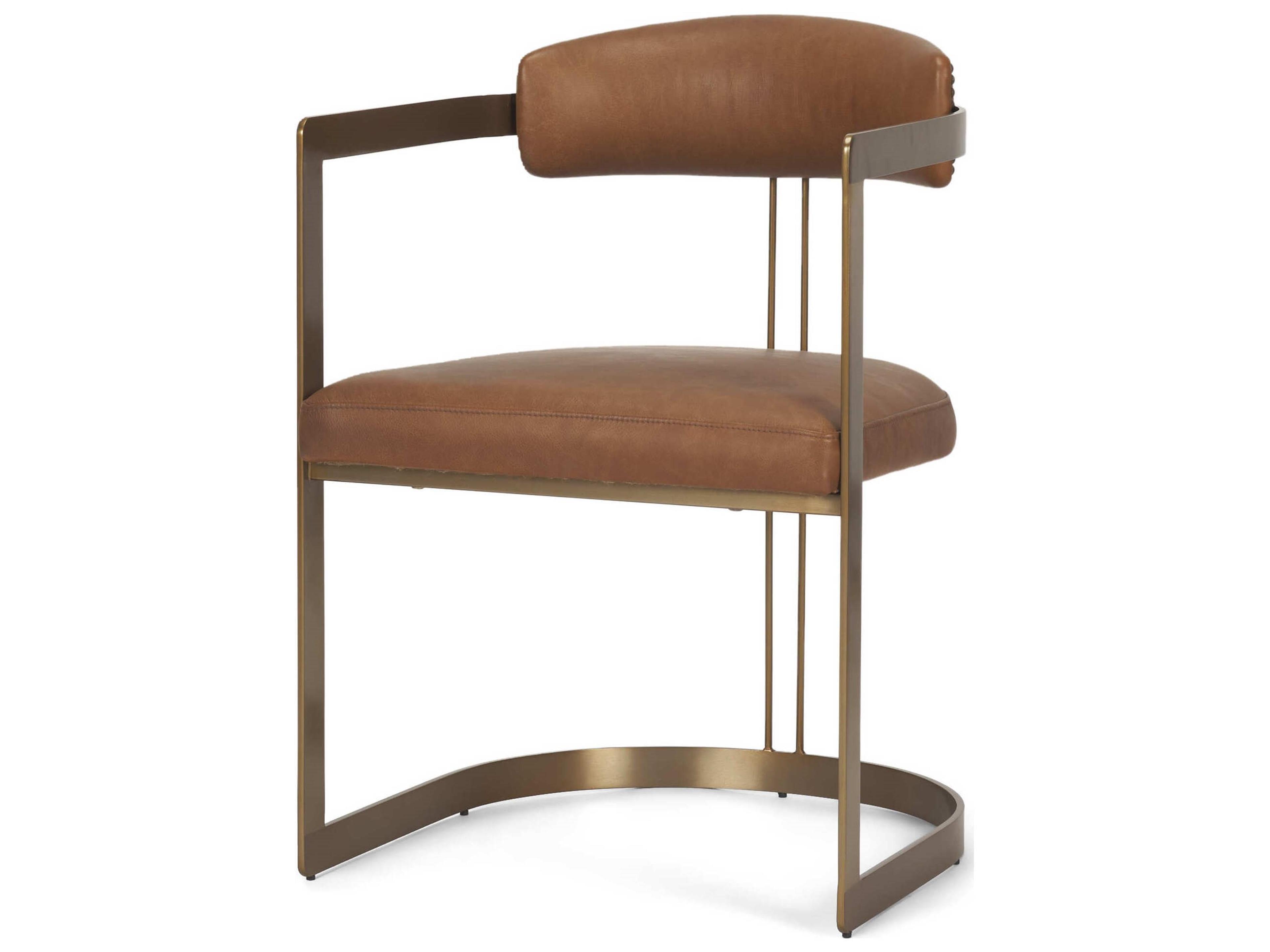 Hollyfield I Brown Leather Seat Gold Iron Frame Dining Chair