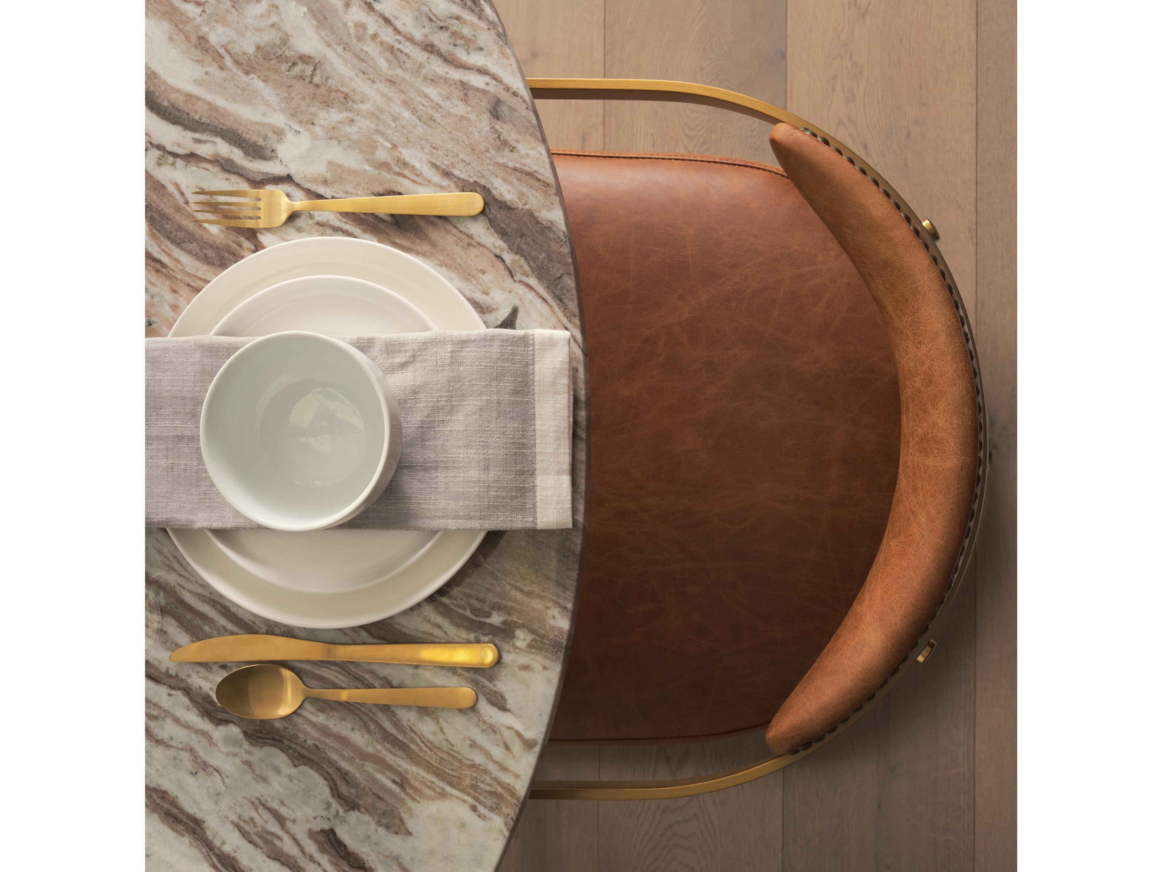 Mercana Hollyfield I Brown Leather Seat Gold Iron Frame Dining Chair