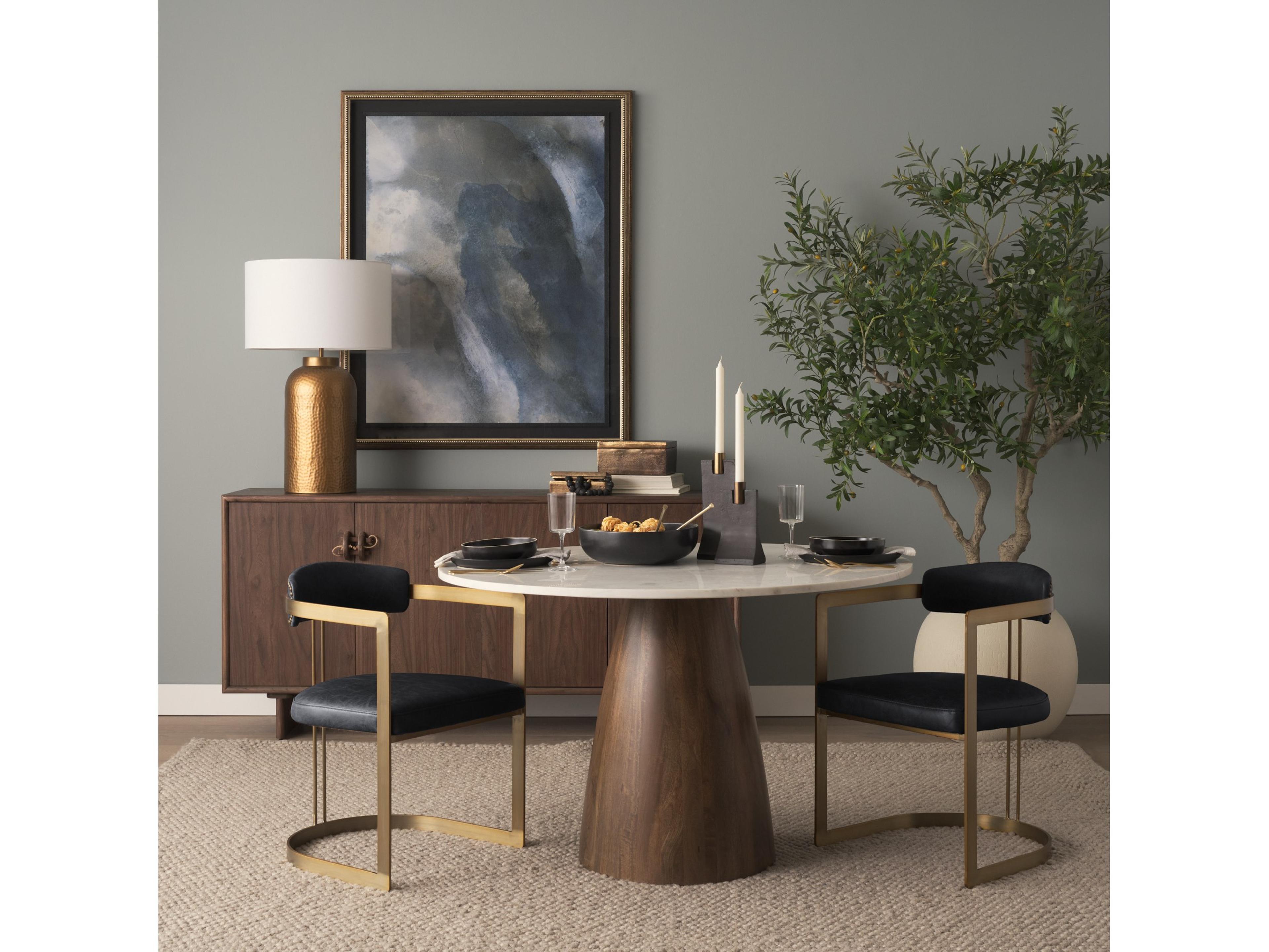 Mercana Hollyfield II Black Leather Seat Gold Iron Frame Dining Chair