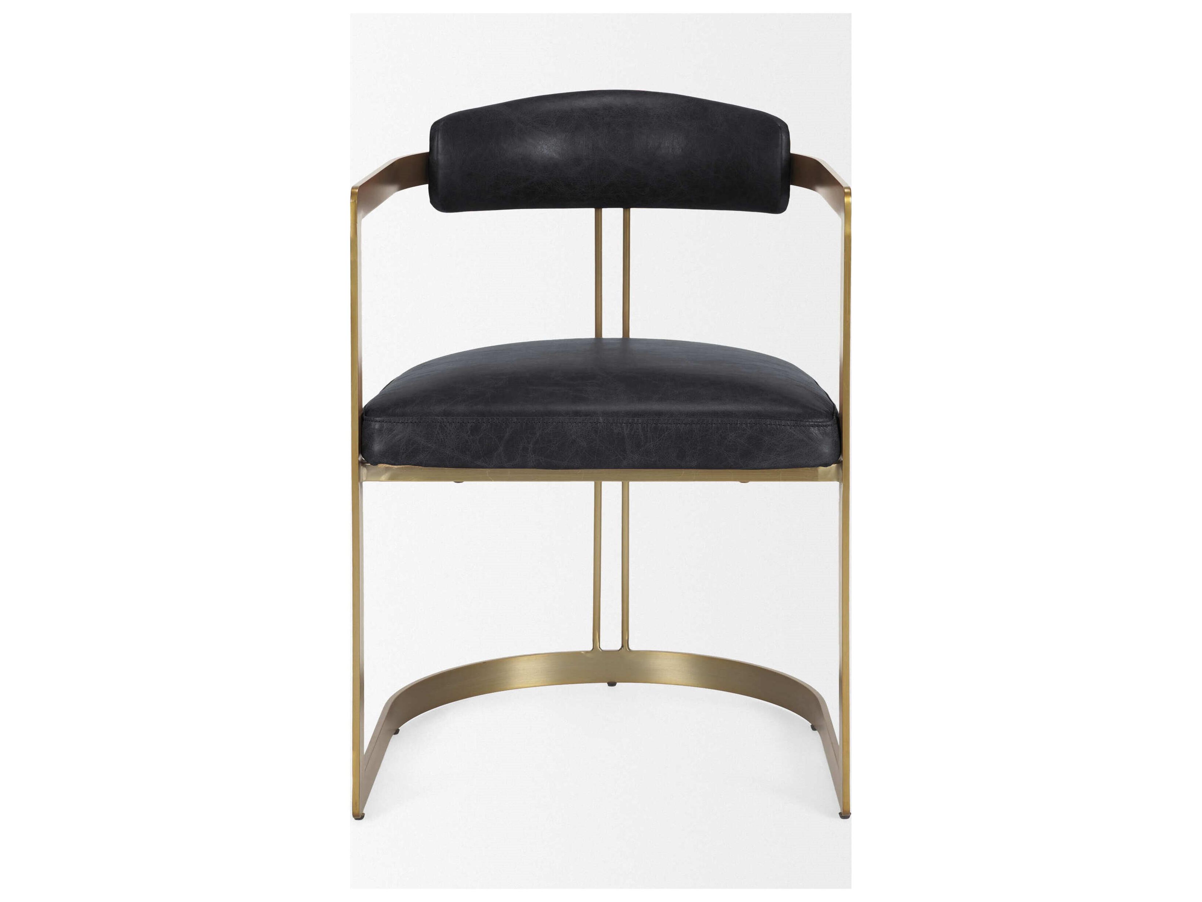Mercana Hollyfield II Black Leather Seat Gold Iron Frame Dining Chair