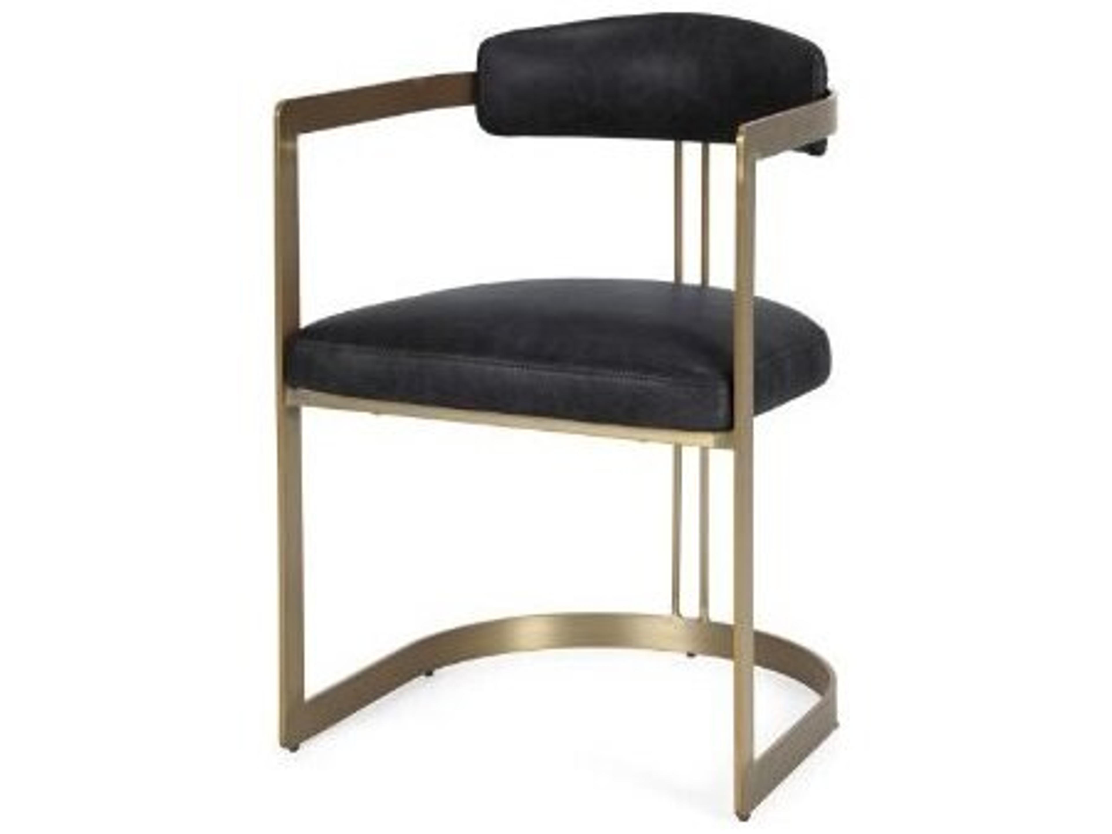 Hollyfield II Black Leather Seat Gold Iron Frame Dining Chair