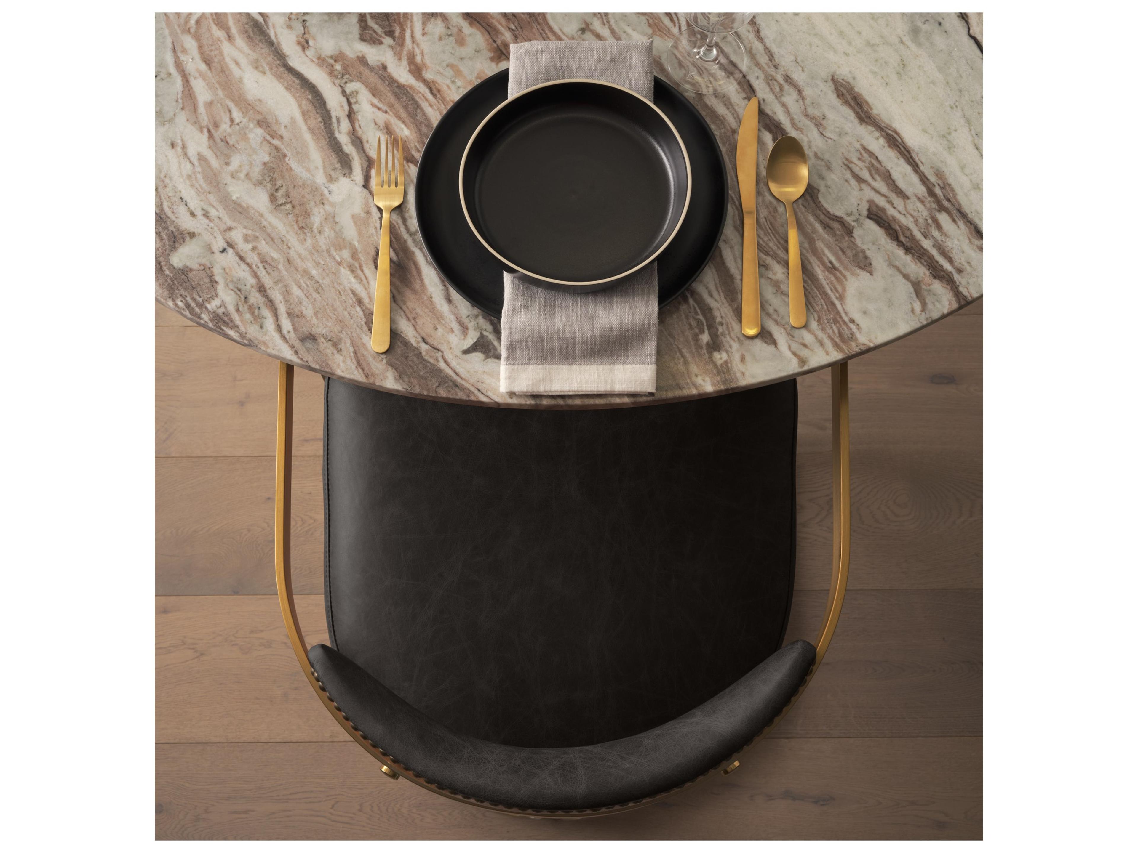 Mercana Hollyfield II Black Leather Seat Gold Iron Frame Dining Chair