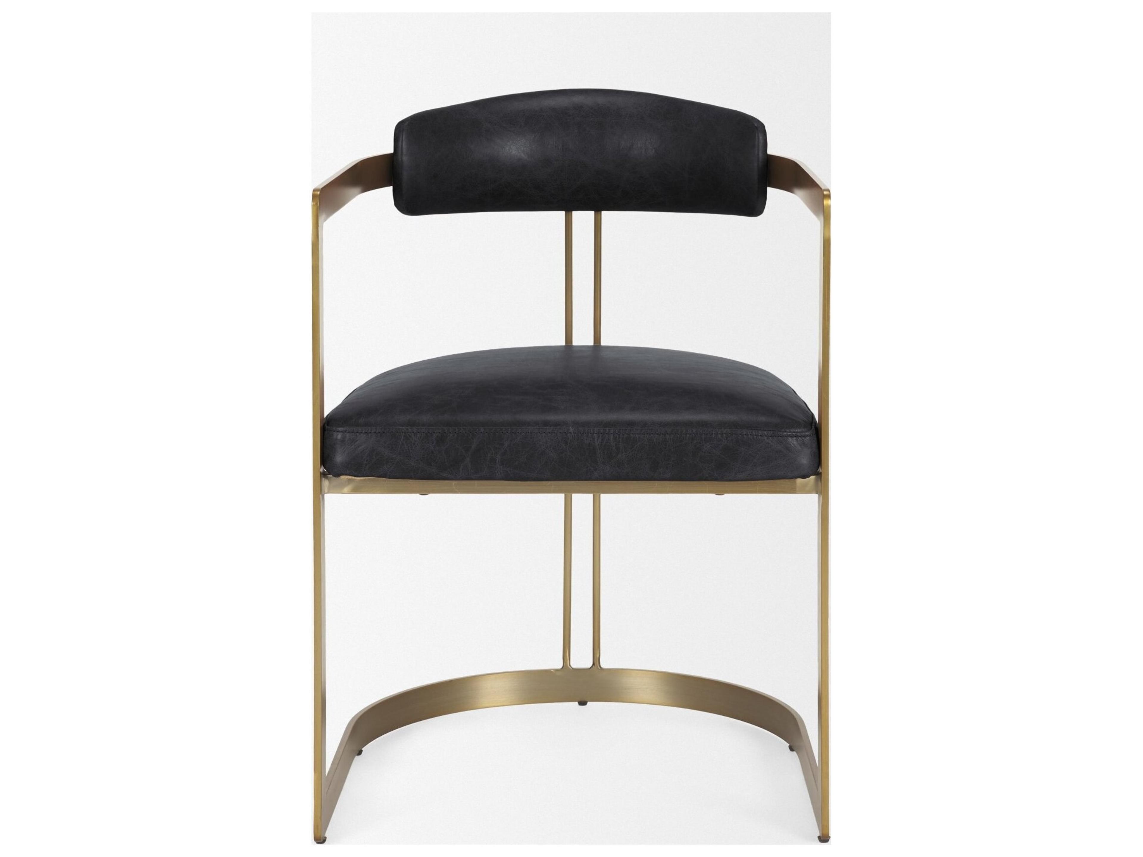 Mercana Hollyfield II Black Leather Seat Gold Iron Frame Dining Chair