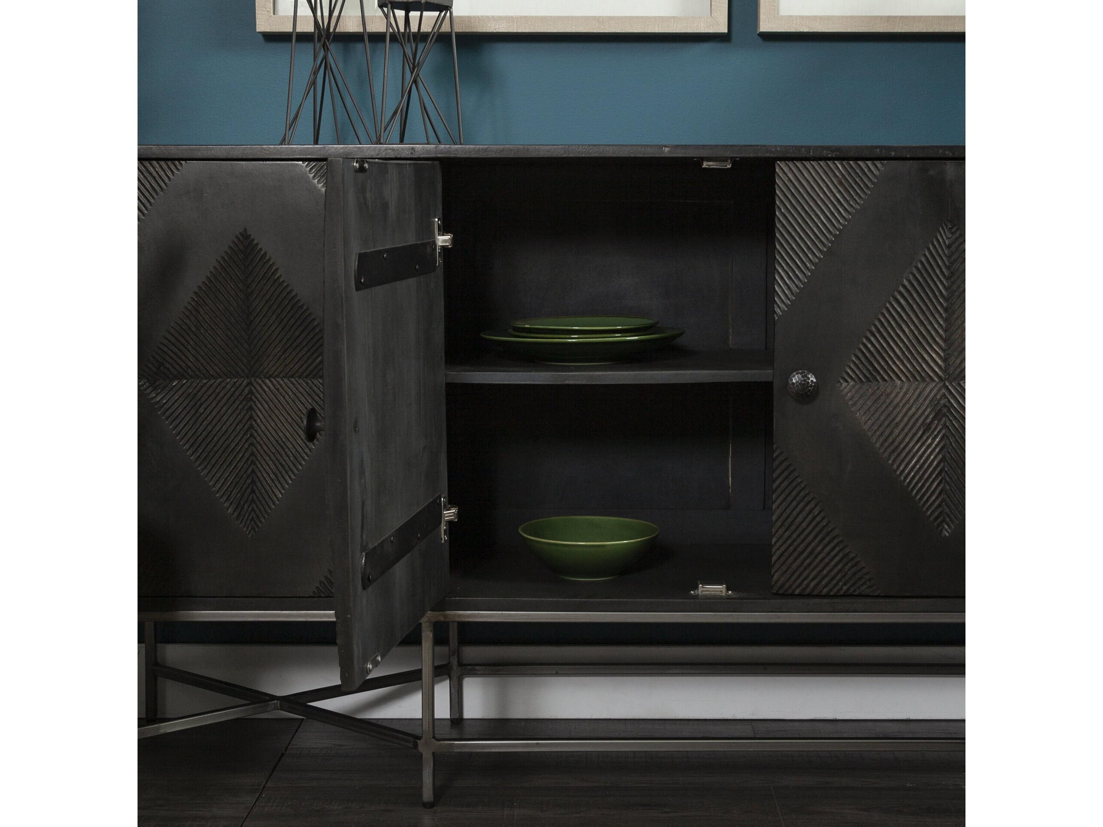 Mercana Hogarth I 72x15 Two-Tone Brown Solid Wood Base Silver Frame 4 Cabinet Sideboard