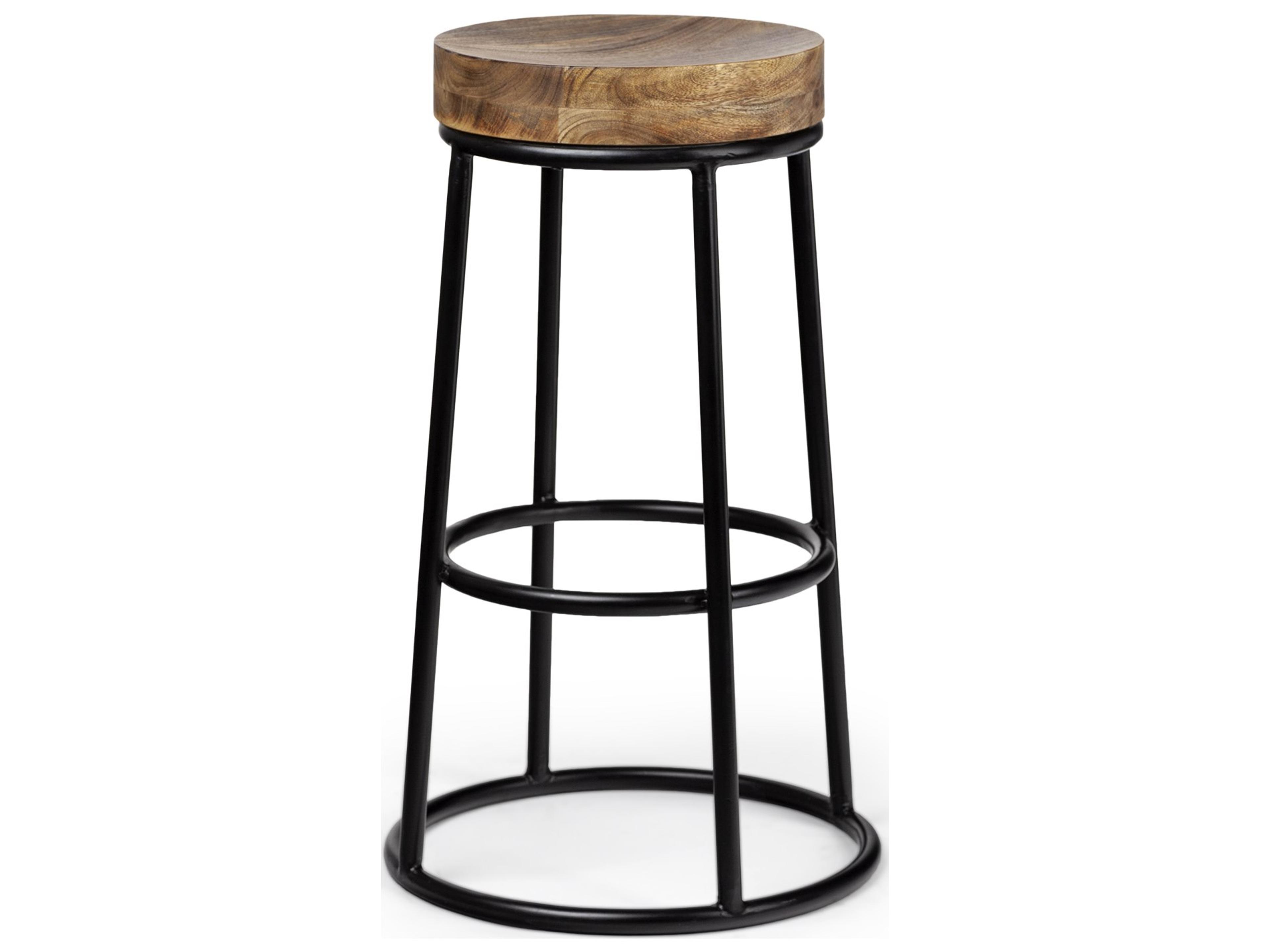 Mercana Flynn 26.25" Seat Height Brown Wood Seat Black Metal Frame Stool