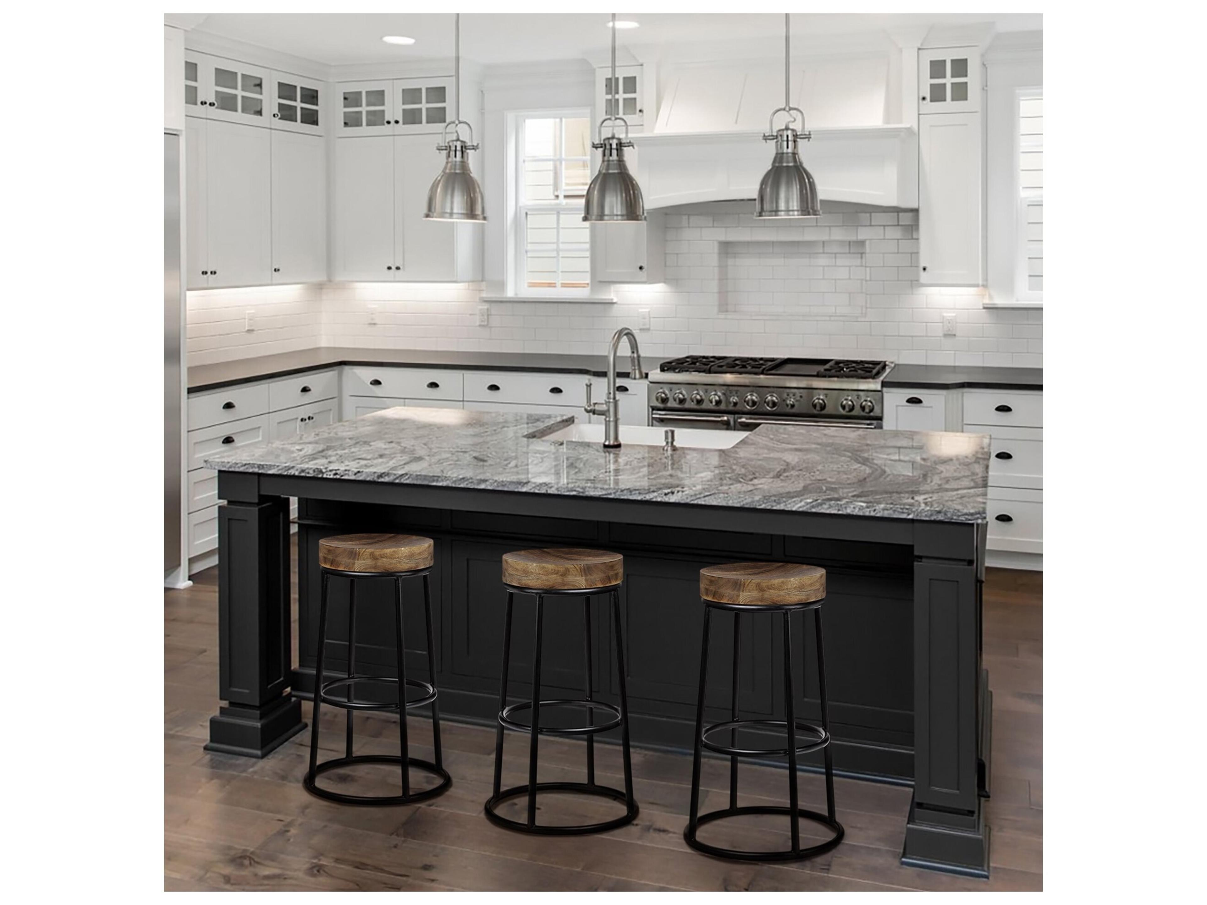 Mercana Flynn 26.25" Seat Height Brown Wood Seat Black Metal Frame Stool