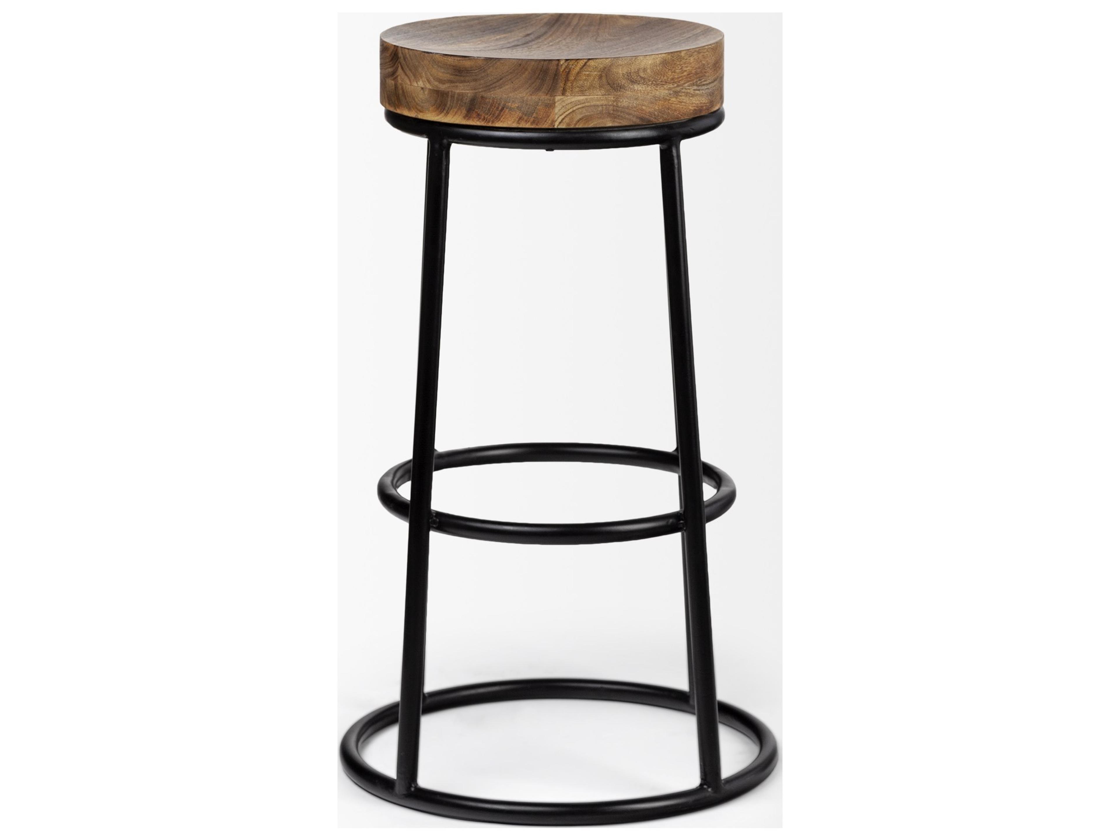 Mercana Flynn 26.25" Seat Height Brown Wood Seat Black Metal Frame Stool