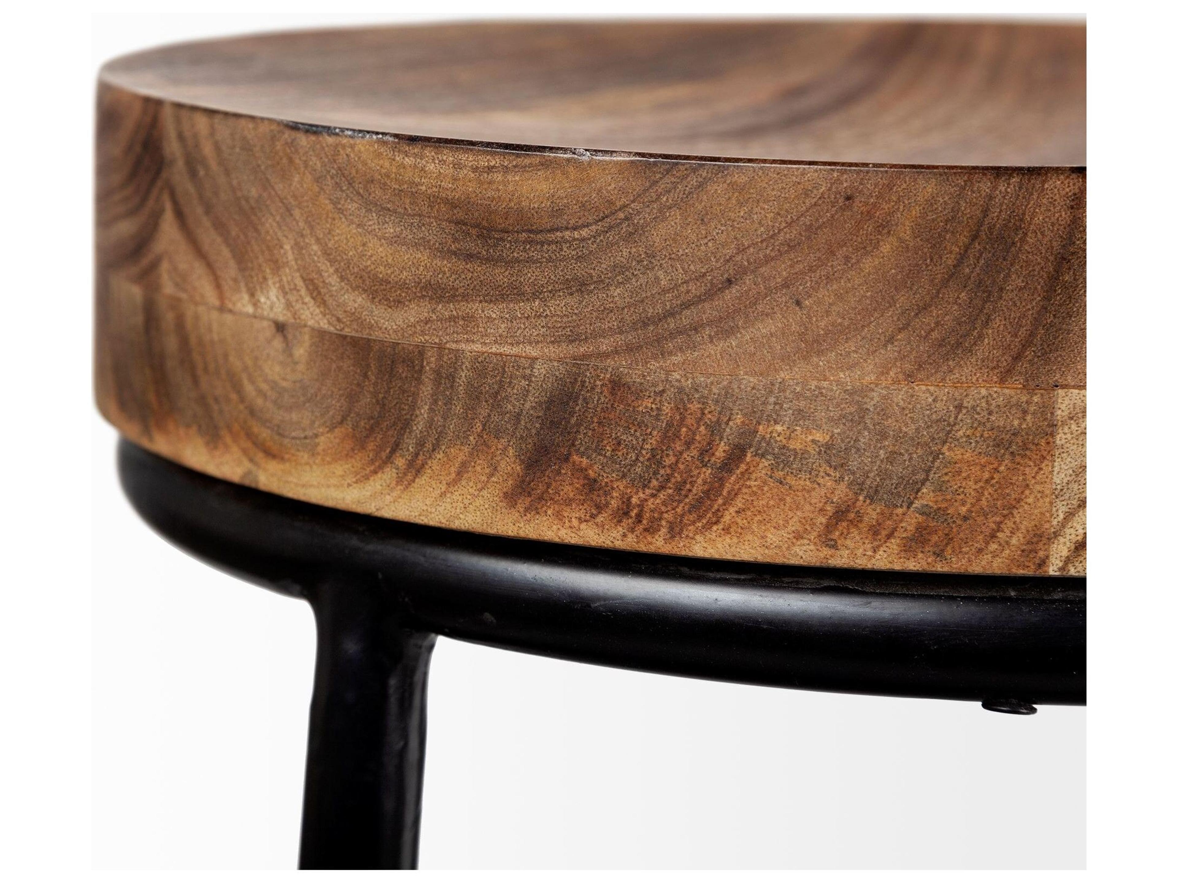 Mercana Flynn 26.25" Seat Height Brown Wood Seat Black Metal Frame Stool