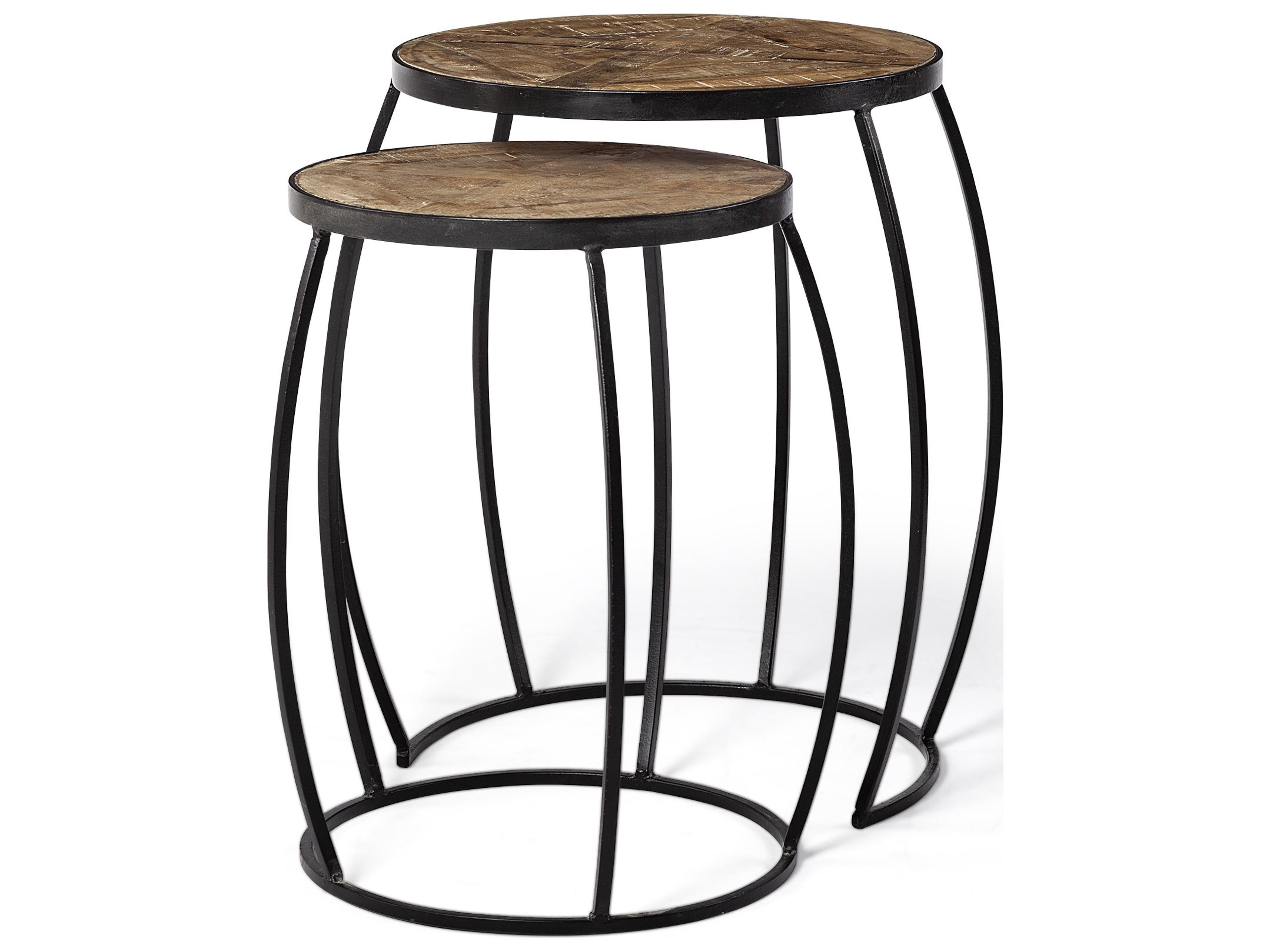 Clapp III (Set of 2) 20L x 20W Brown Round Wood Top W/ Black Metal Frame Nesting Accent Tables
