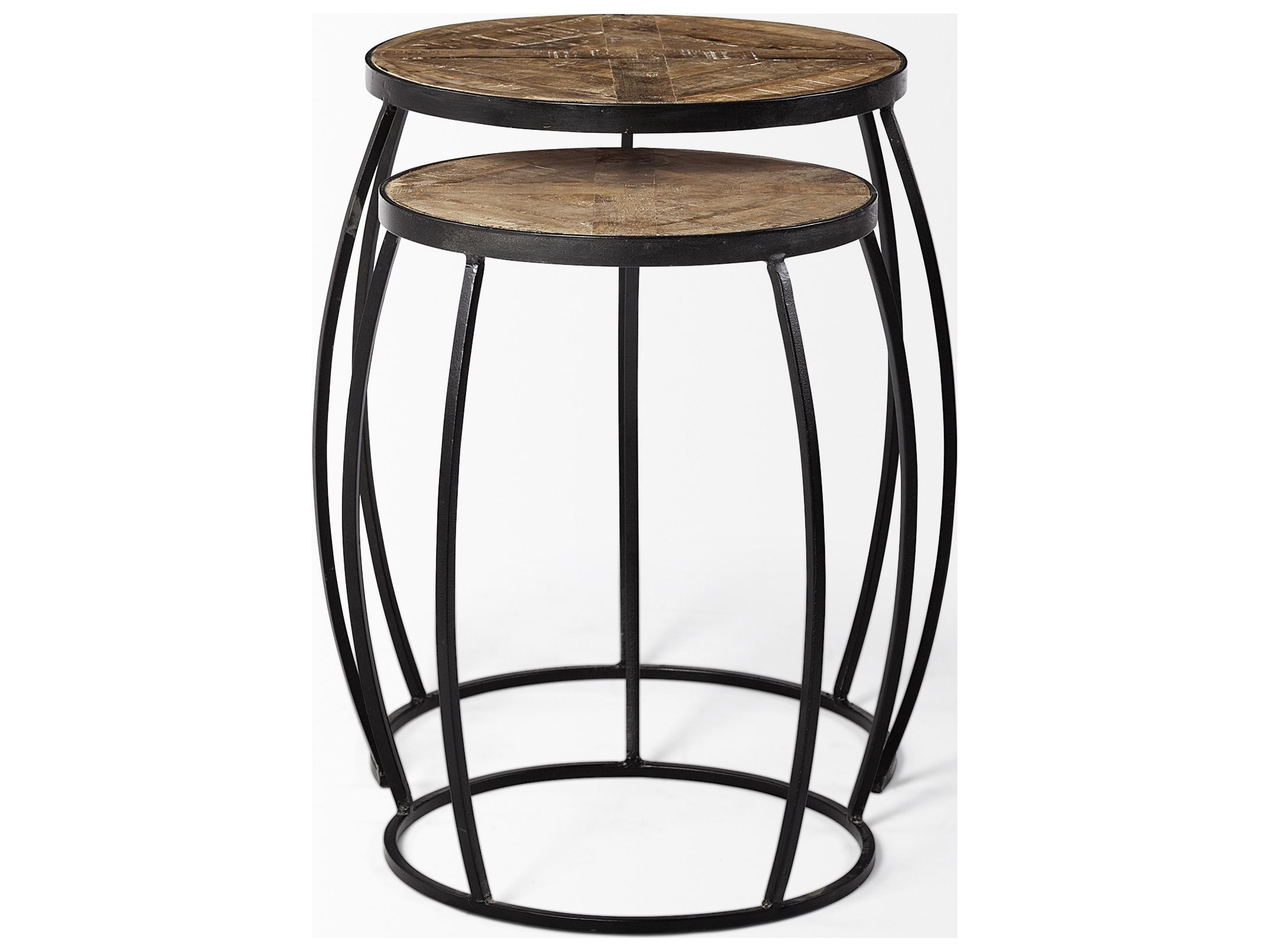 Mercana Clapp III (Set of 2) 20L x 20W Brown Round Wood Top W/ Black Metal Frame Nesting Accent Tables