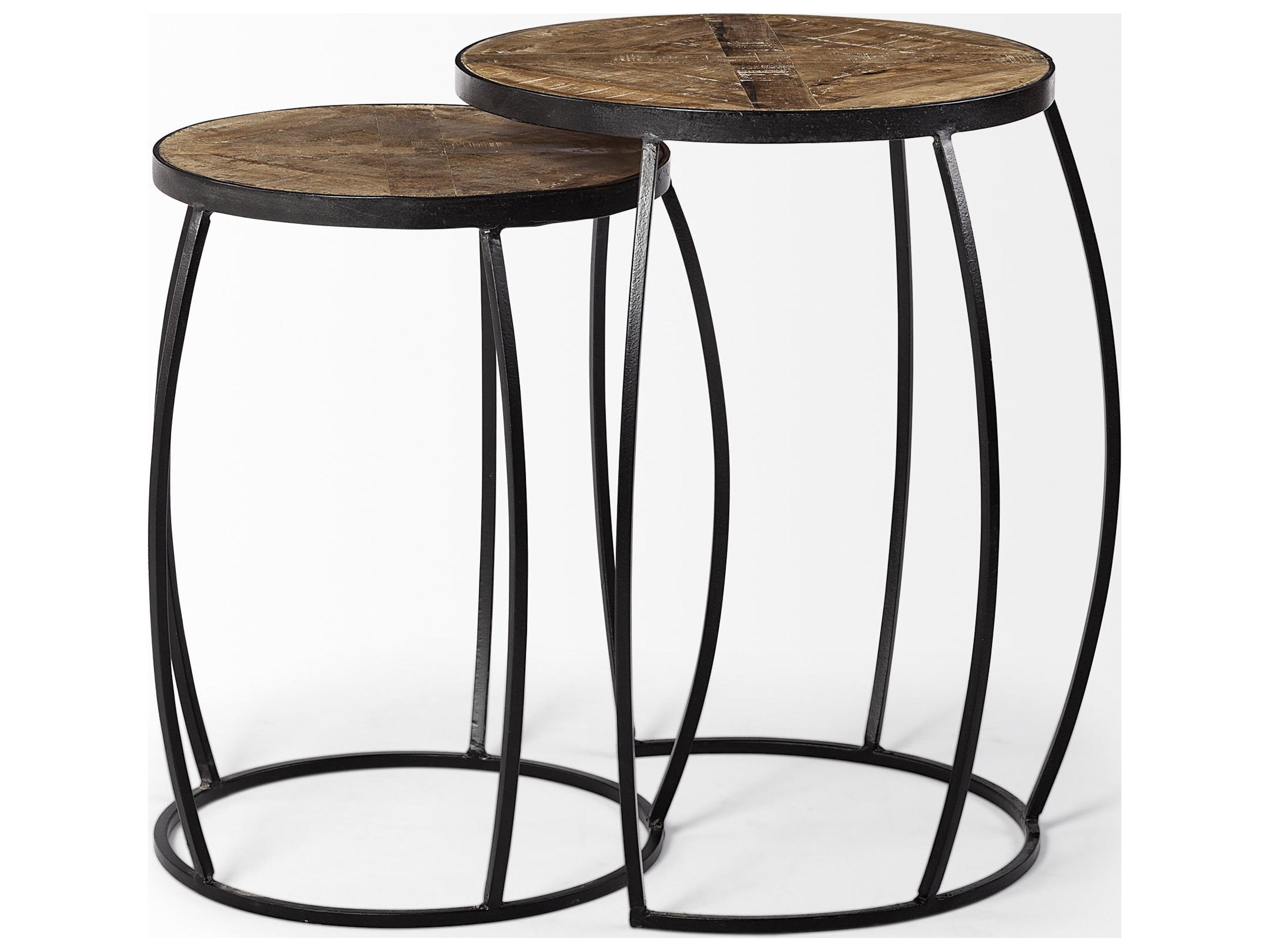 Mercana Clapp III (Set of 2) 20L x 20W Brown Round Wood Top W/ Black Metal Frame Nesting Accent Tables
