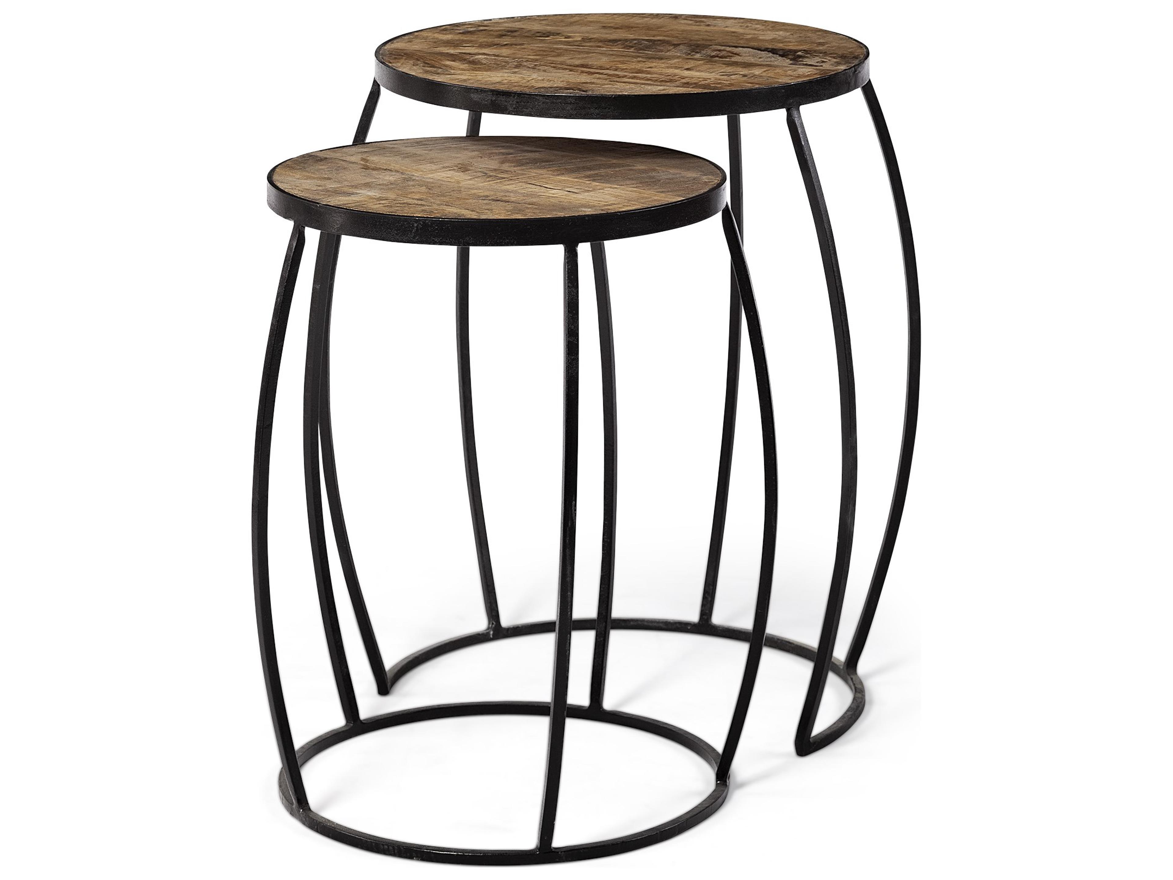 Clapp IV (Set of 2) 20L x 20W Brown Round Wood Top W/ Black Iron Frame Nesting Accent Tables