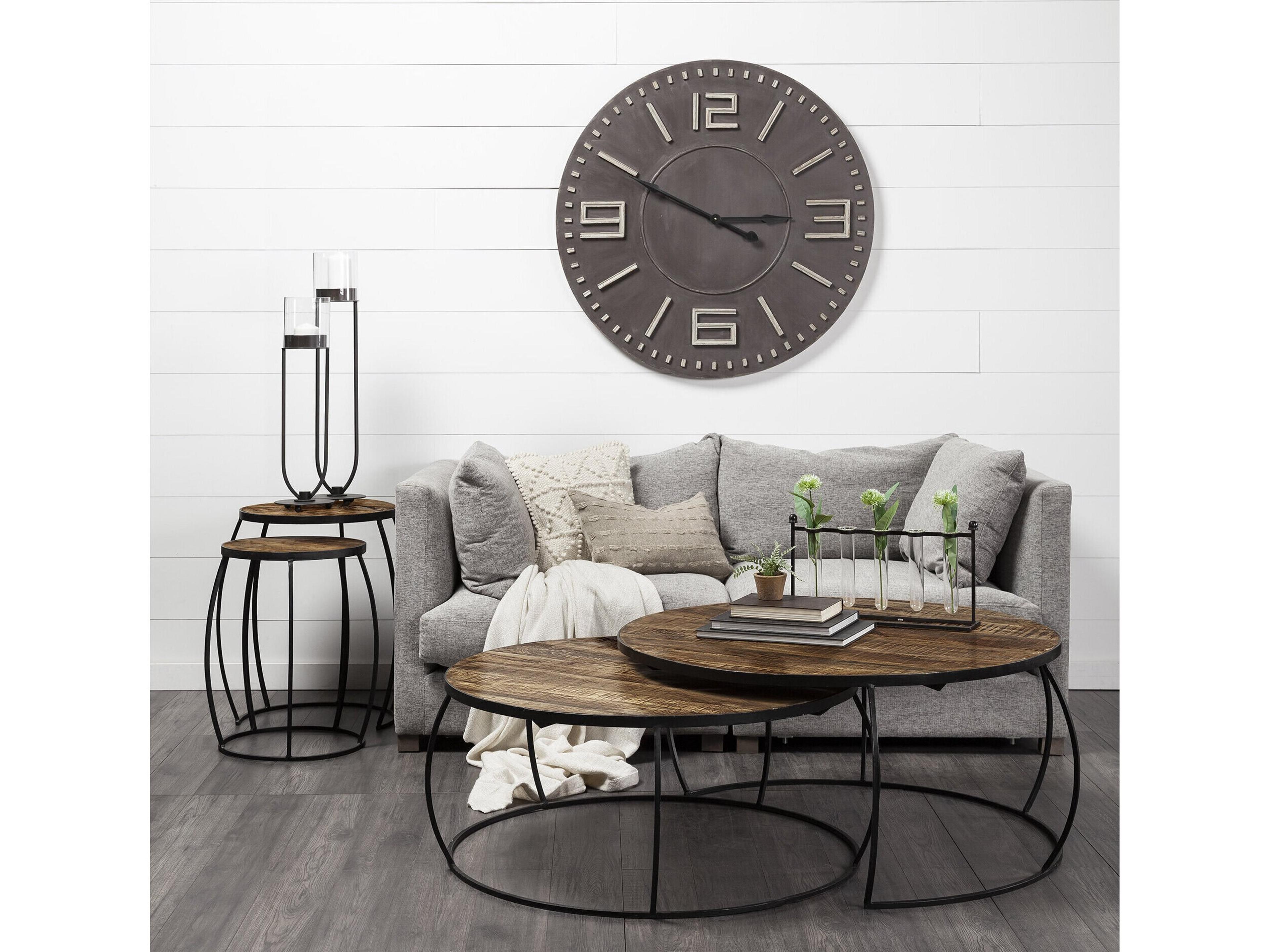 Mercana Clapp IV (Set of 2) 20L x 20W Brown Round Wood Top W/ Black Iron Frame Nesting Accent Tables