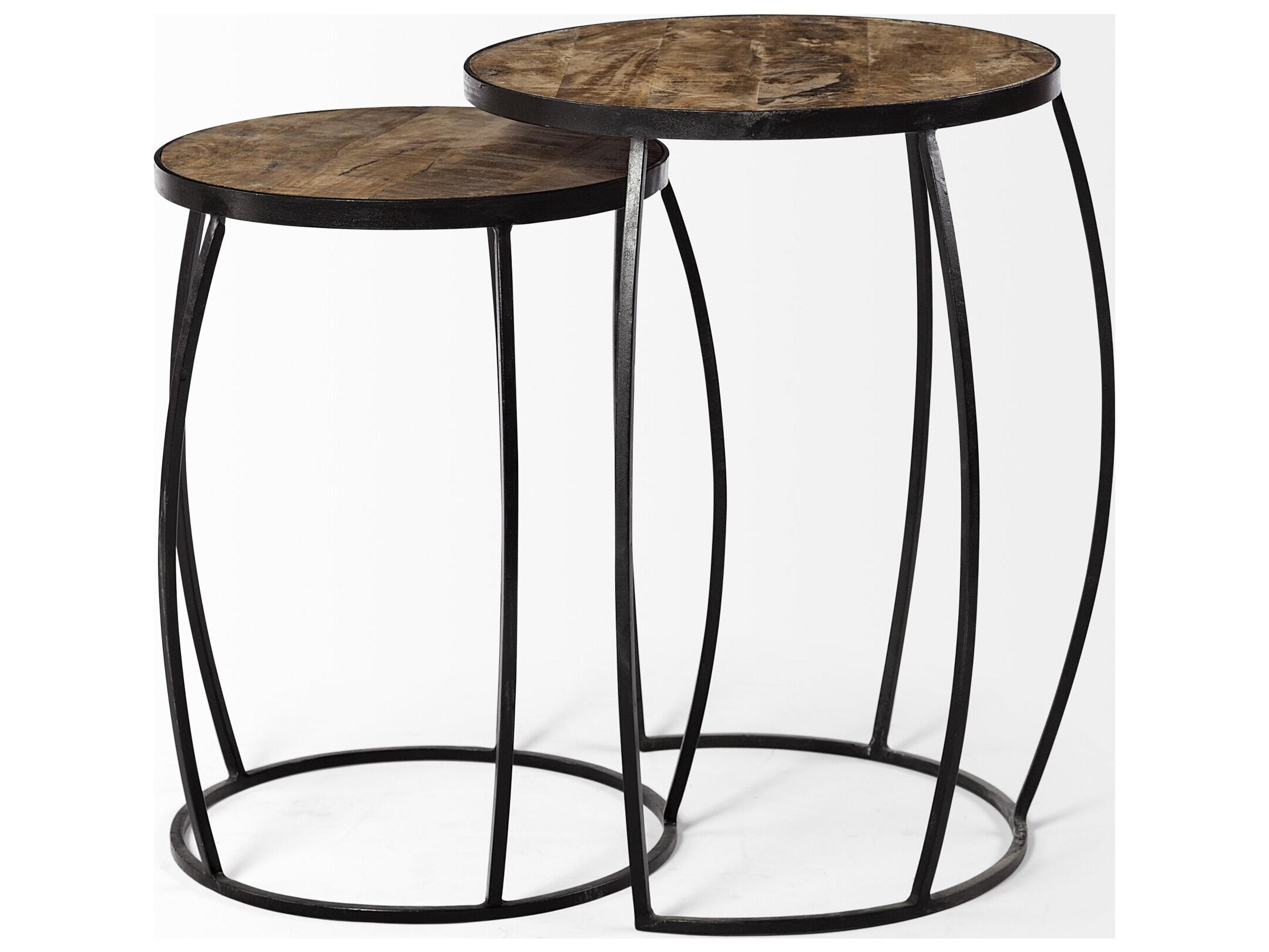 Mercana Clapp IV (Set of 2) 20L x 20W Brown Round Wood Top W/ Black Iron Frame Nesting Accent Tables
