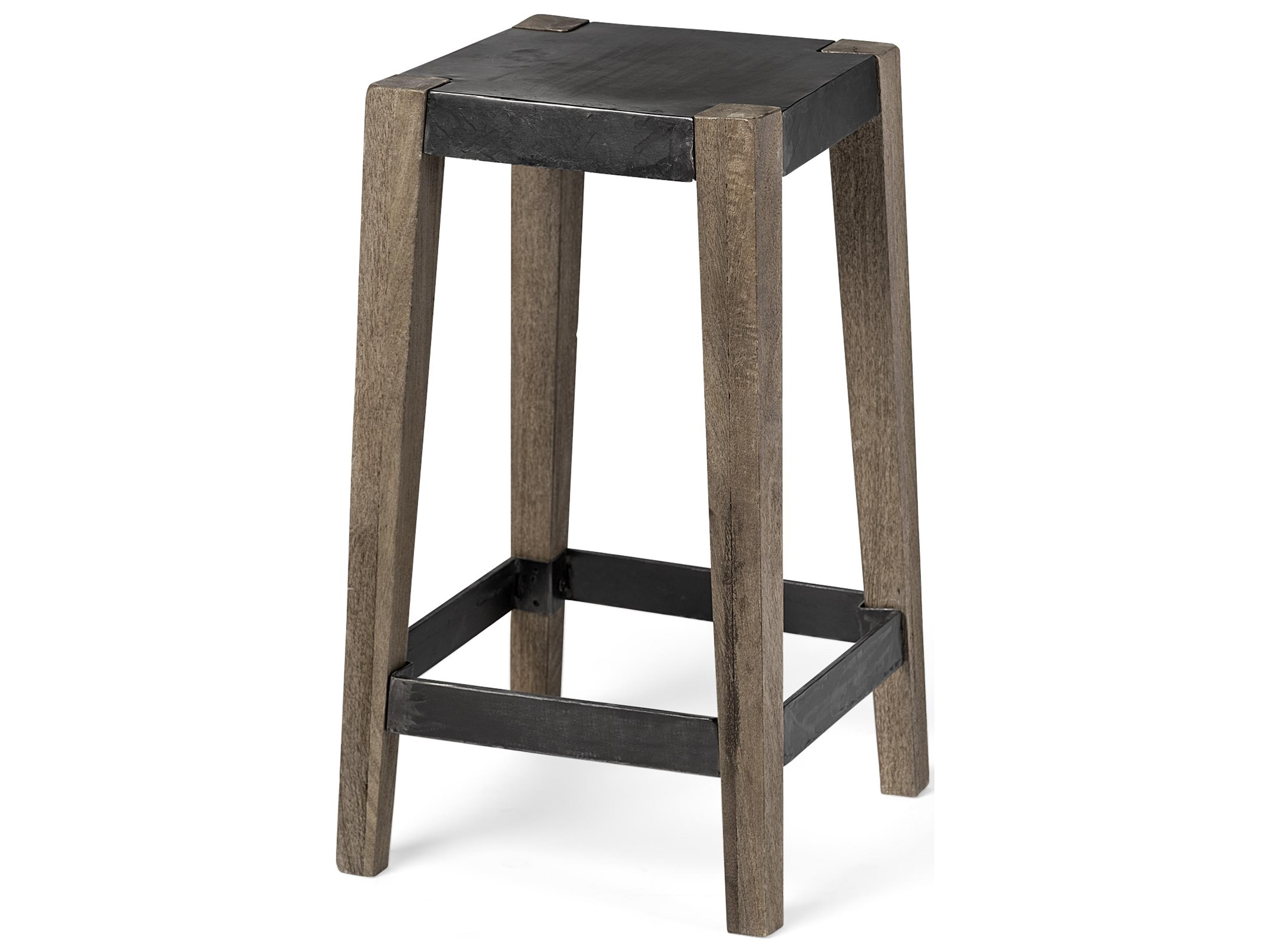 Nell 26" Seat Height Black Metal Seat & Foot Rest With Brown Wood Legs Stool