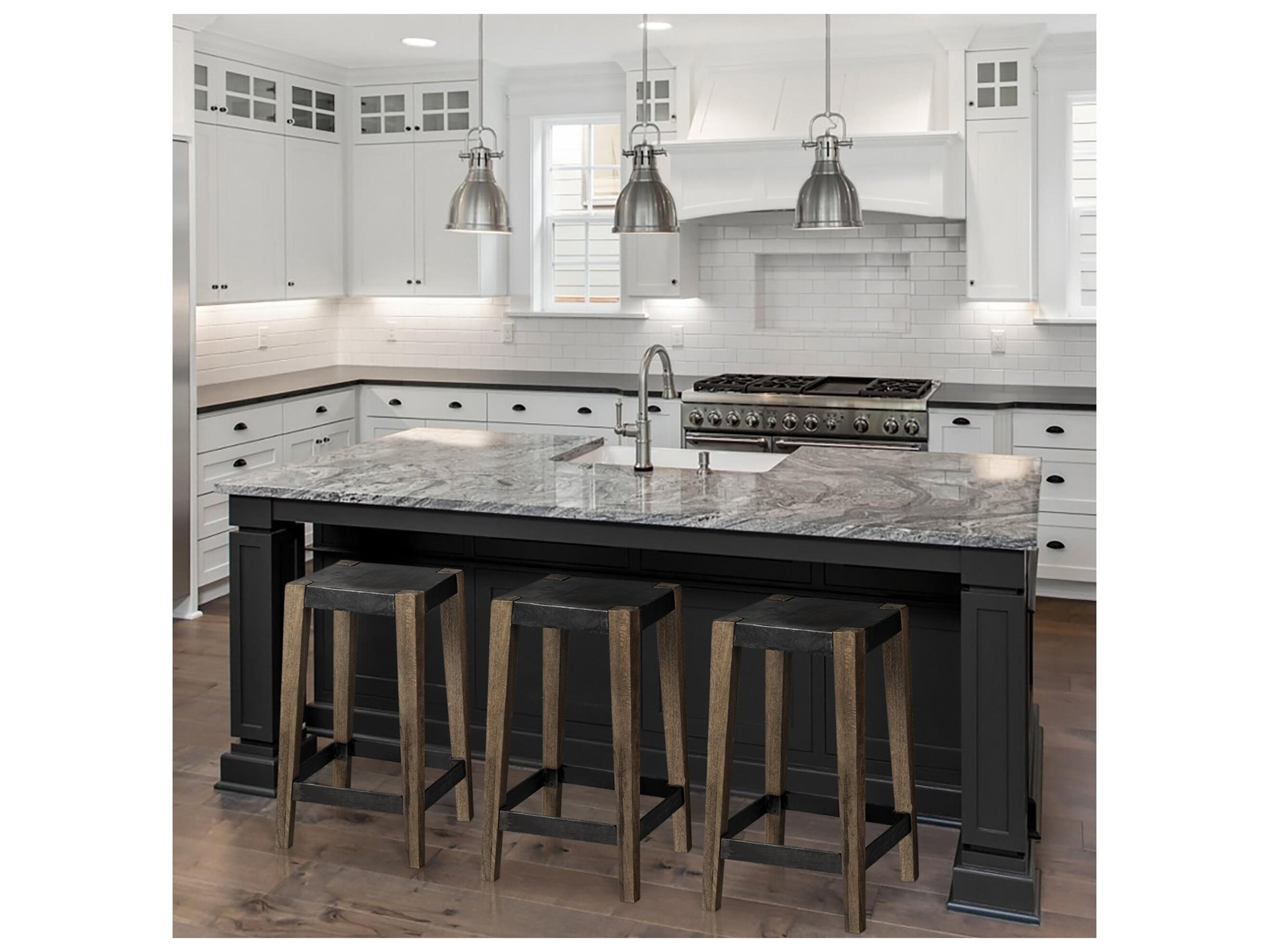 Mercana Nell 26" Seat Height Black Metal Seat & Foot Rest With Brown Wood Legs Stool