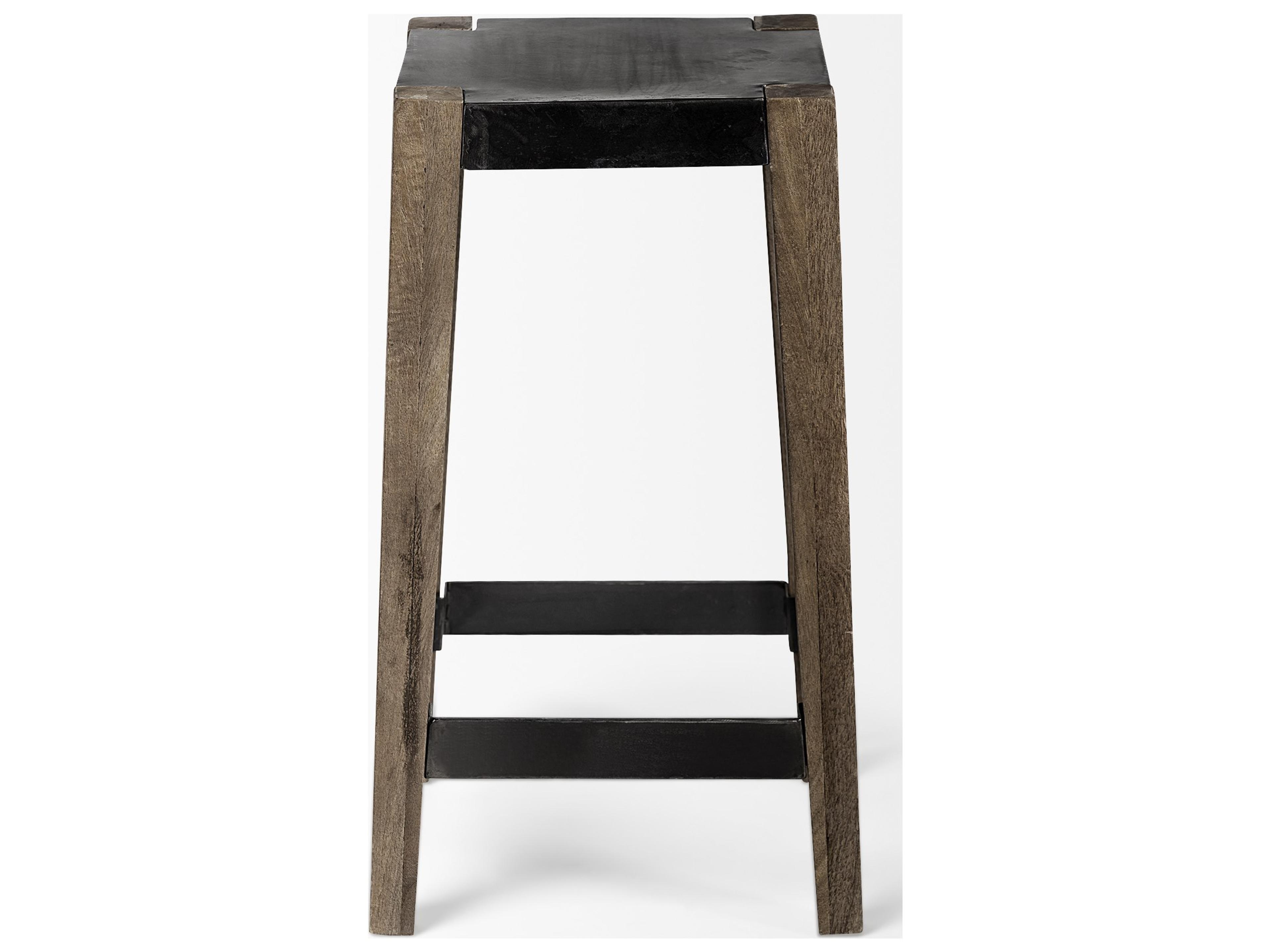 Mercana Nell 26" Seat Height Black Metal Seat & Foot Rest With Brown Wood Legs Stool