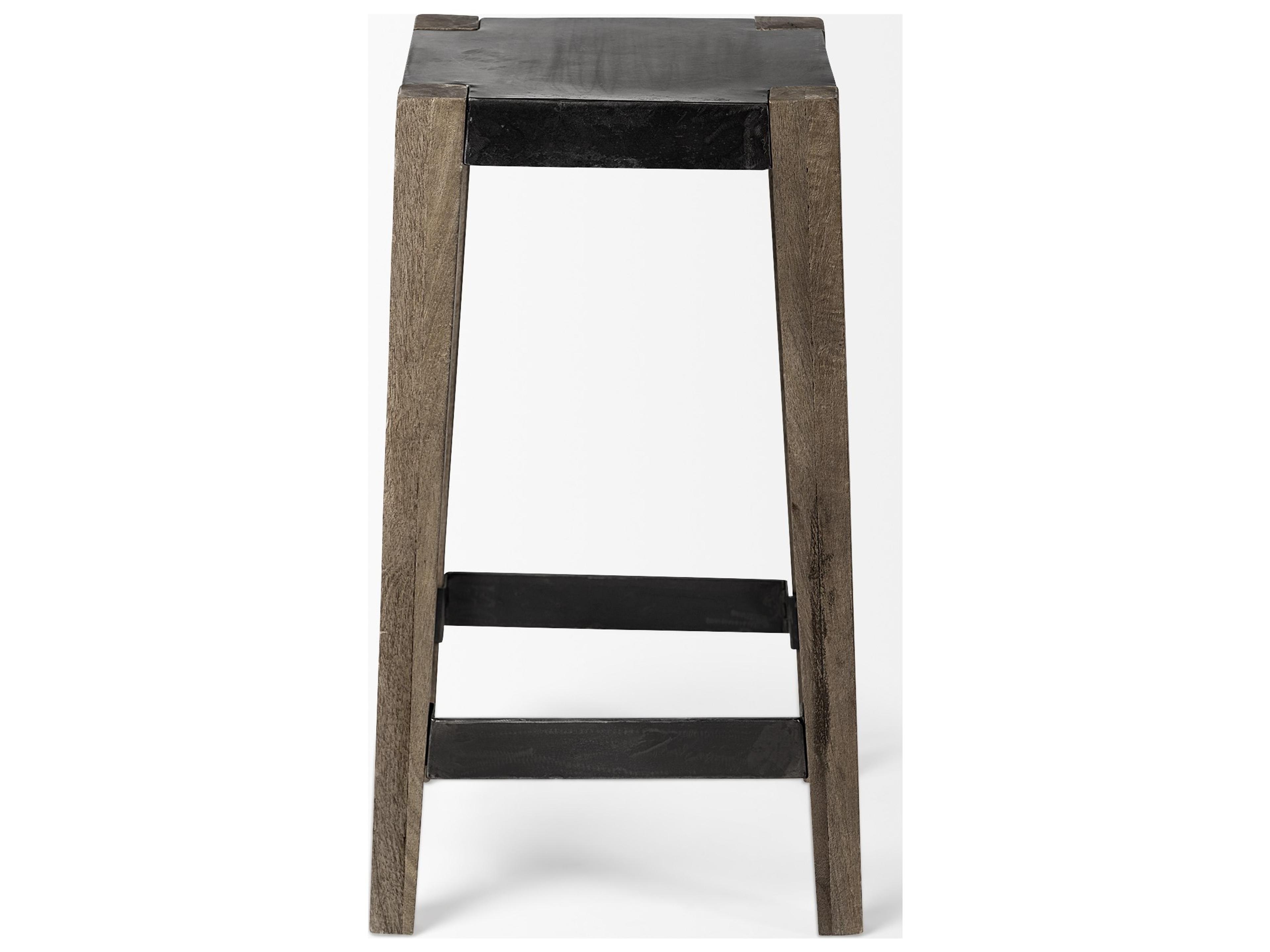 Mercana Nell 26" Seat Height Black Metal Seat & Foot Rest With Brown Wood Legs Stool