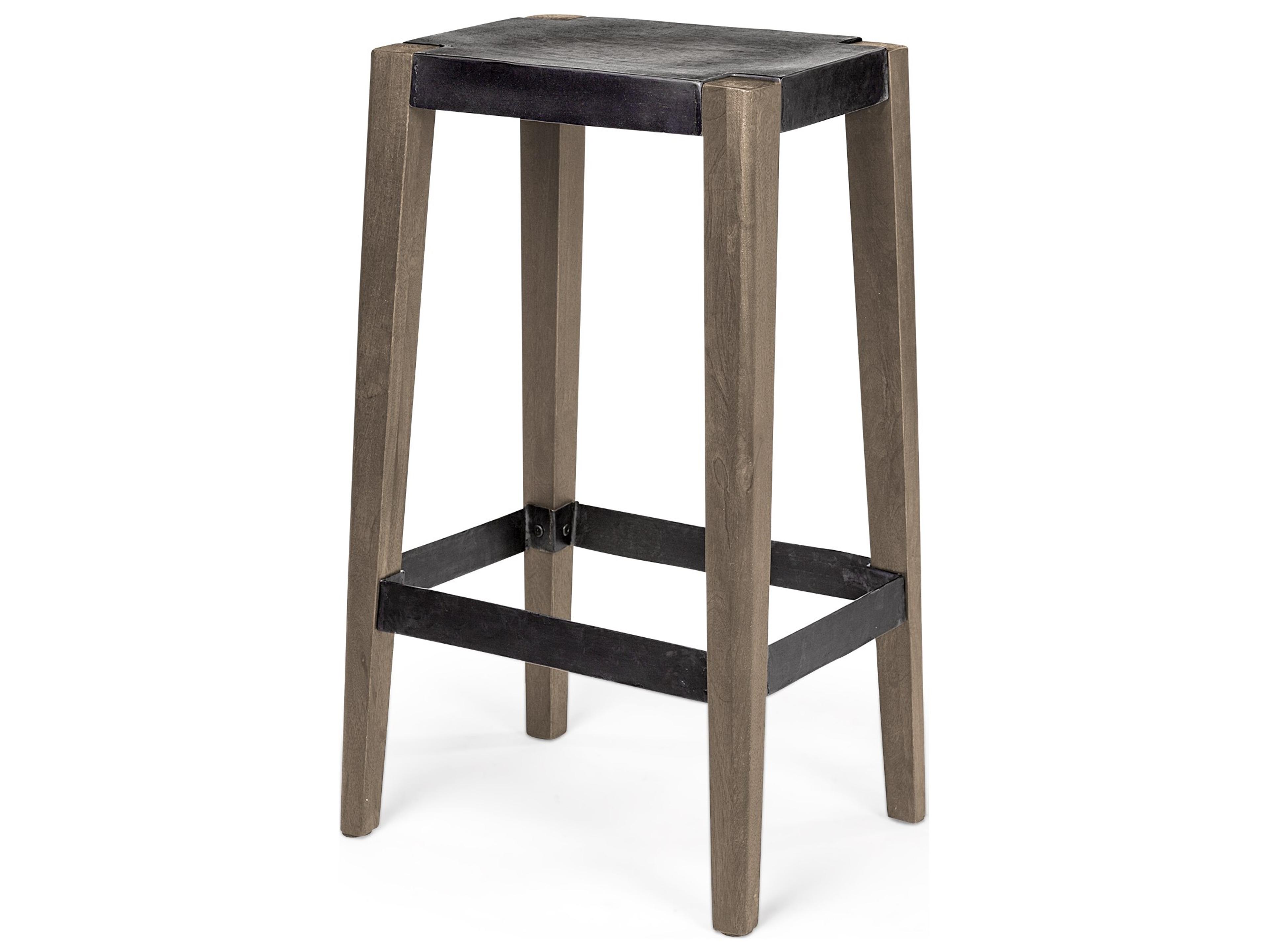 Nell 30" Seat Height Black Metal Seat & Foot Rest With Brown Wood Legs Stool