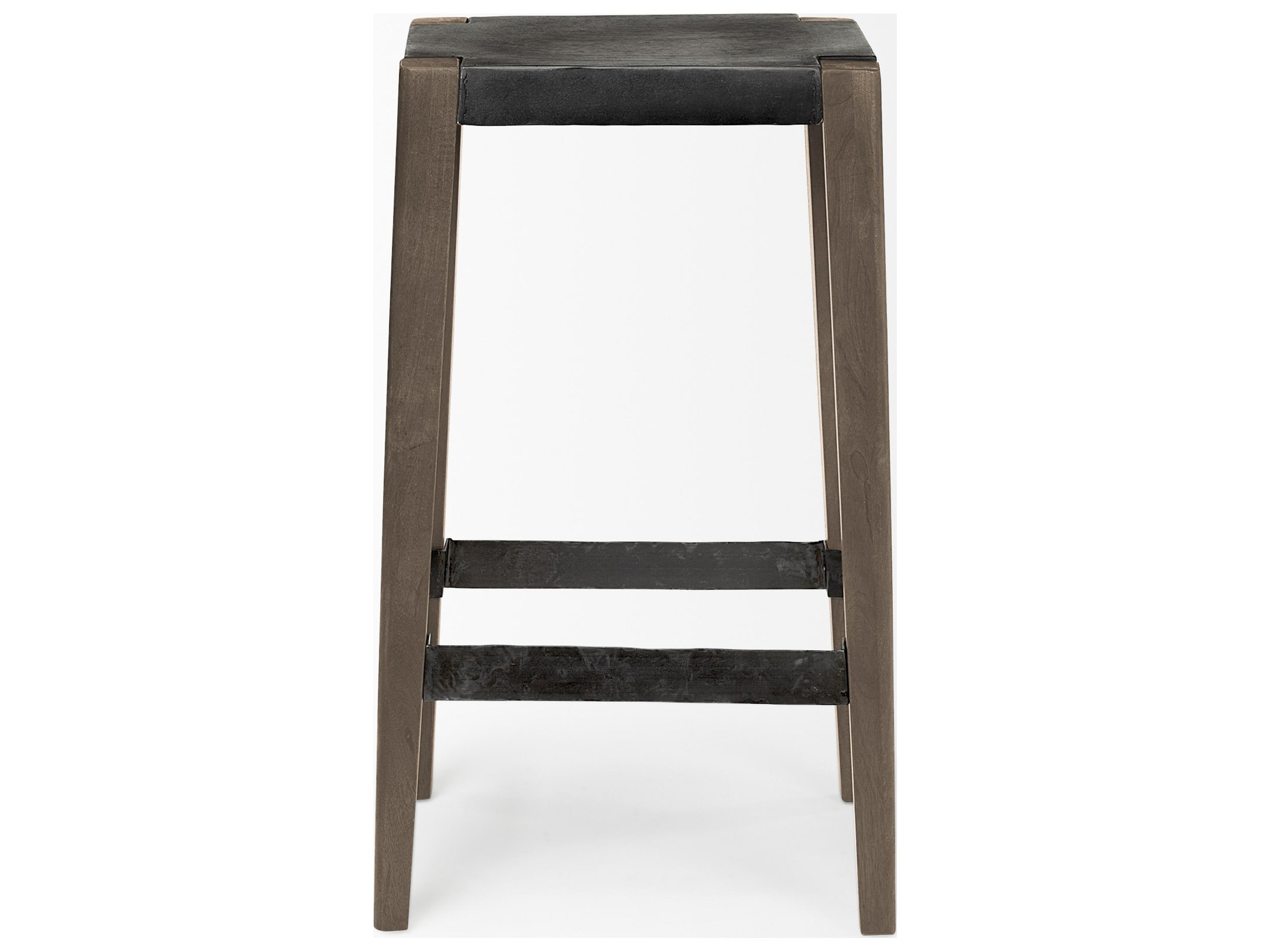 Mercana Nell 30" Seat Height Black Metal Seat & Foot Rest With Brown Wood Legs Stool