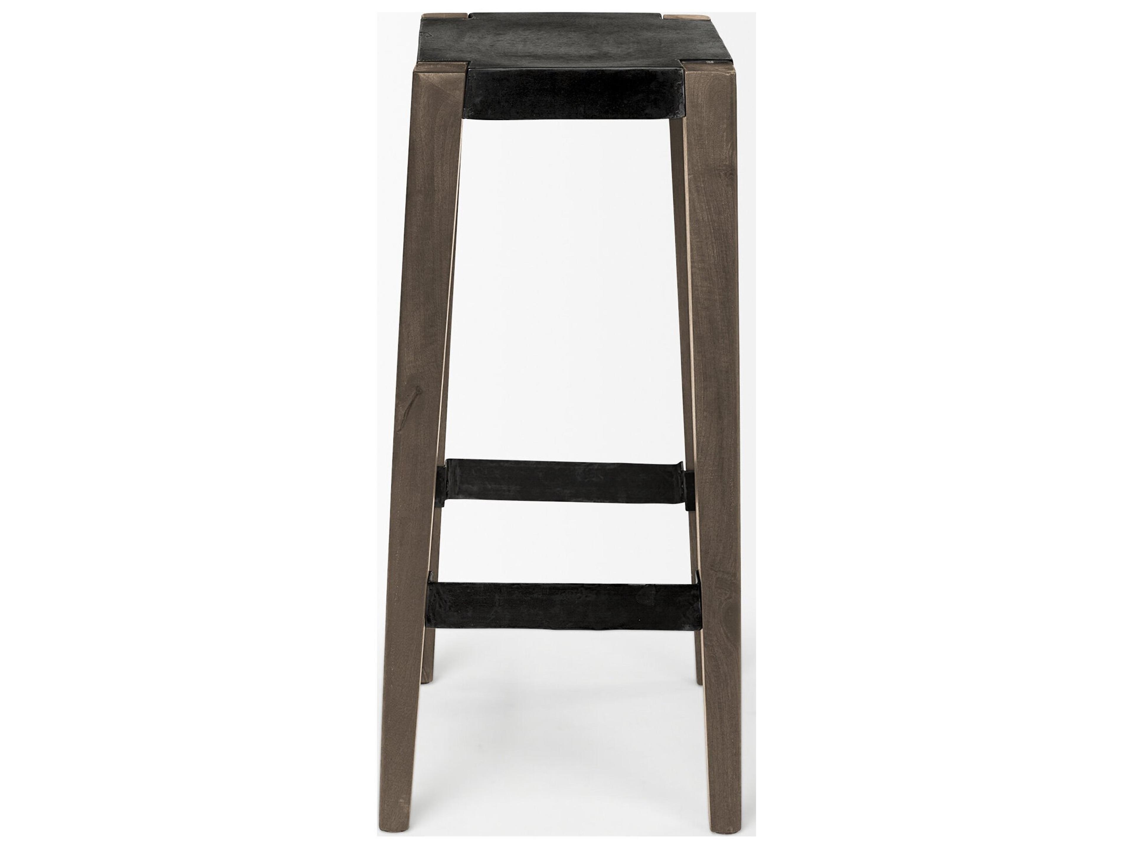 Mercana Nell 30" Seat Height Black Metal Seat & Foot Rest With Brown Wood Legs Stool