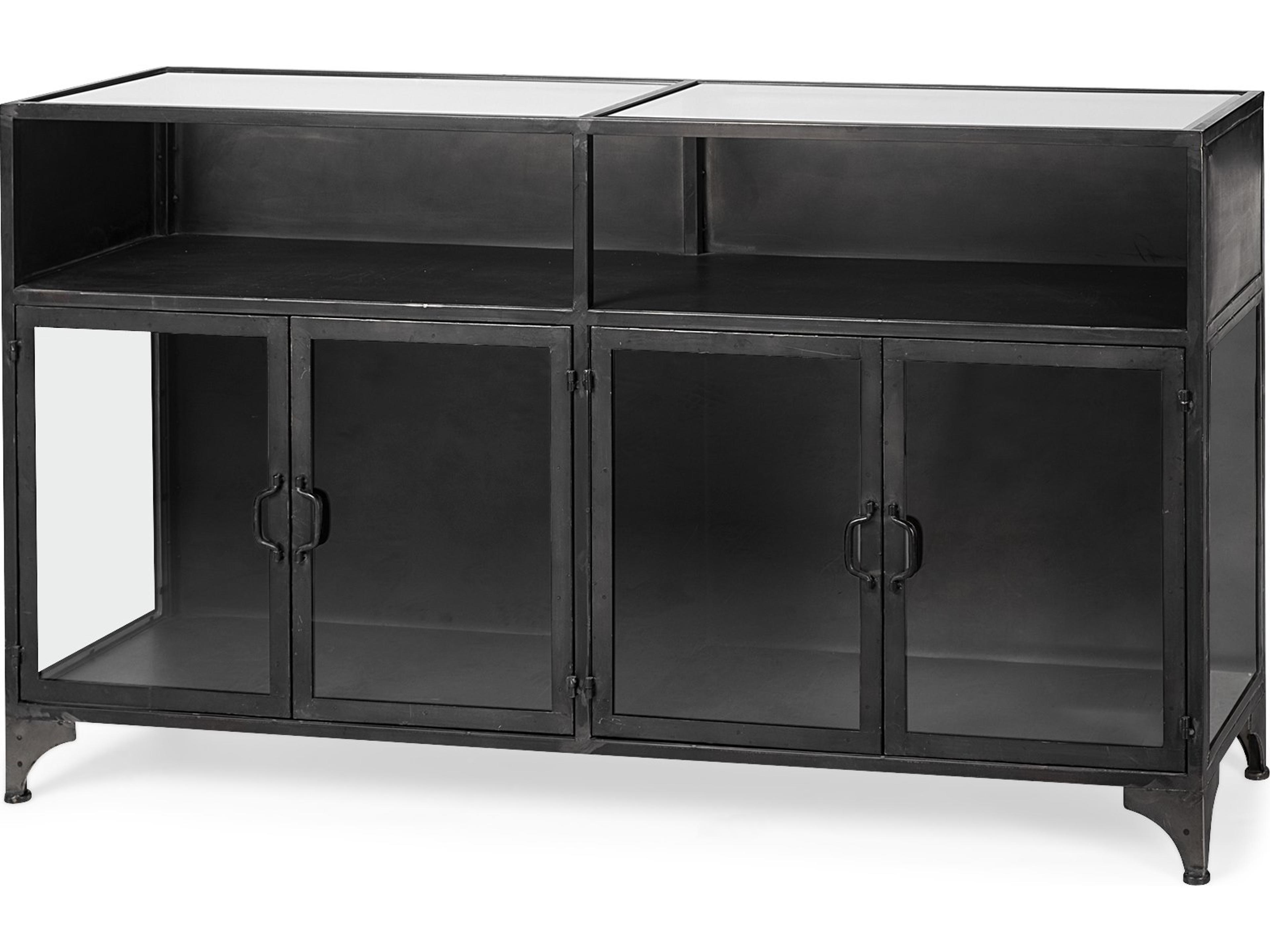 Mercana Pender 63" L Black Metal Glass Door Display Cabinet