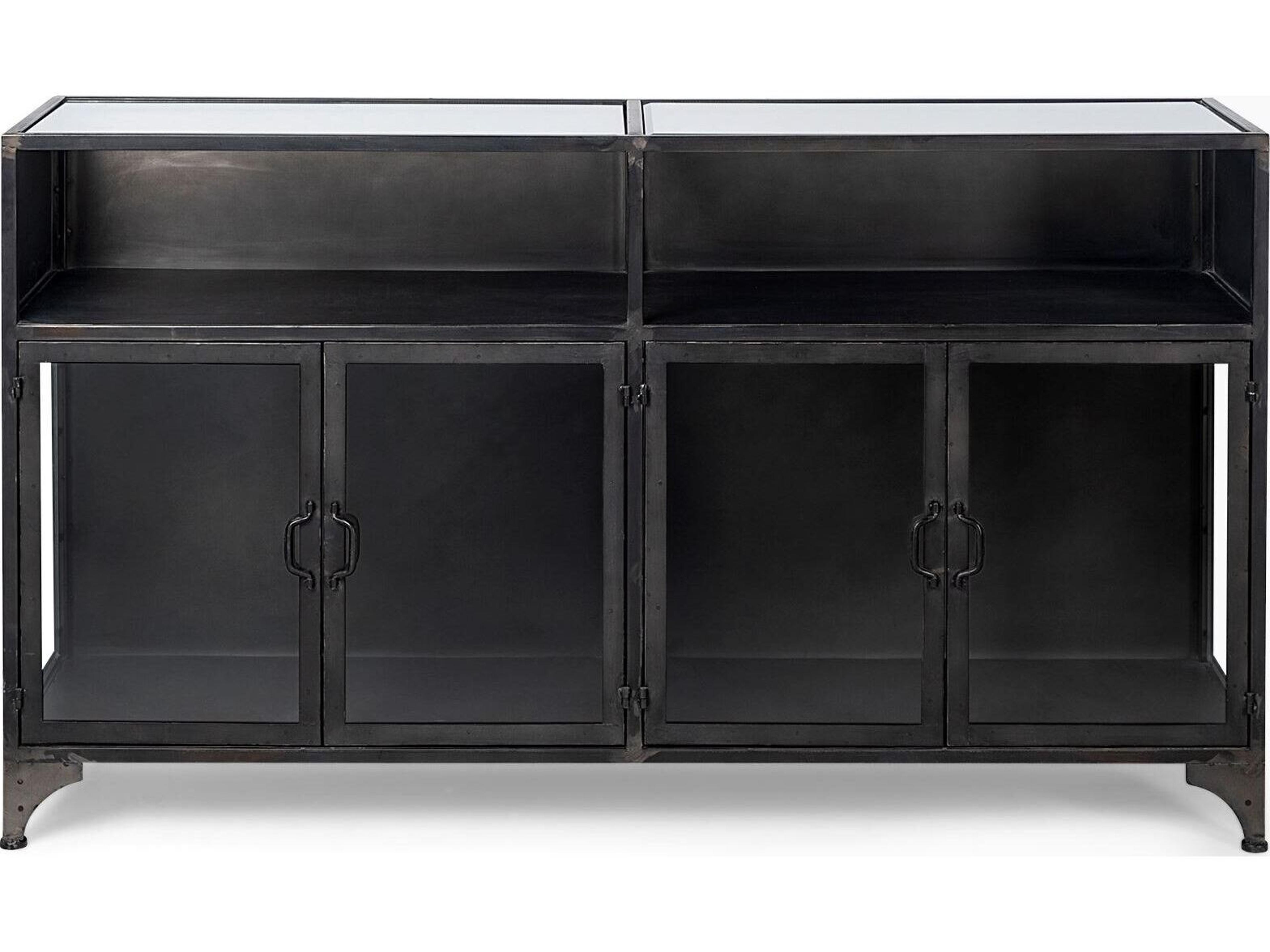 Mercana Pender 63" L Black Metal Glass Door Display Cabinet