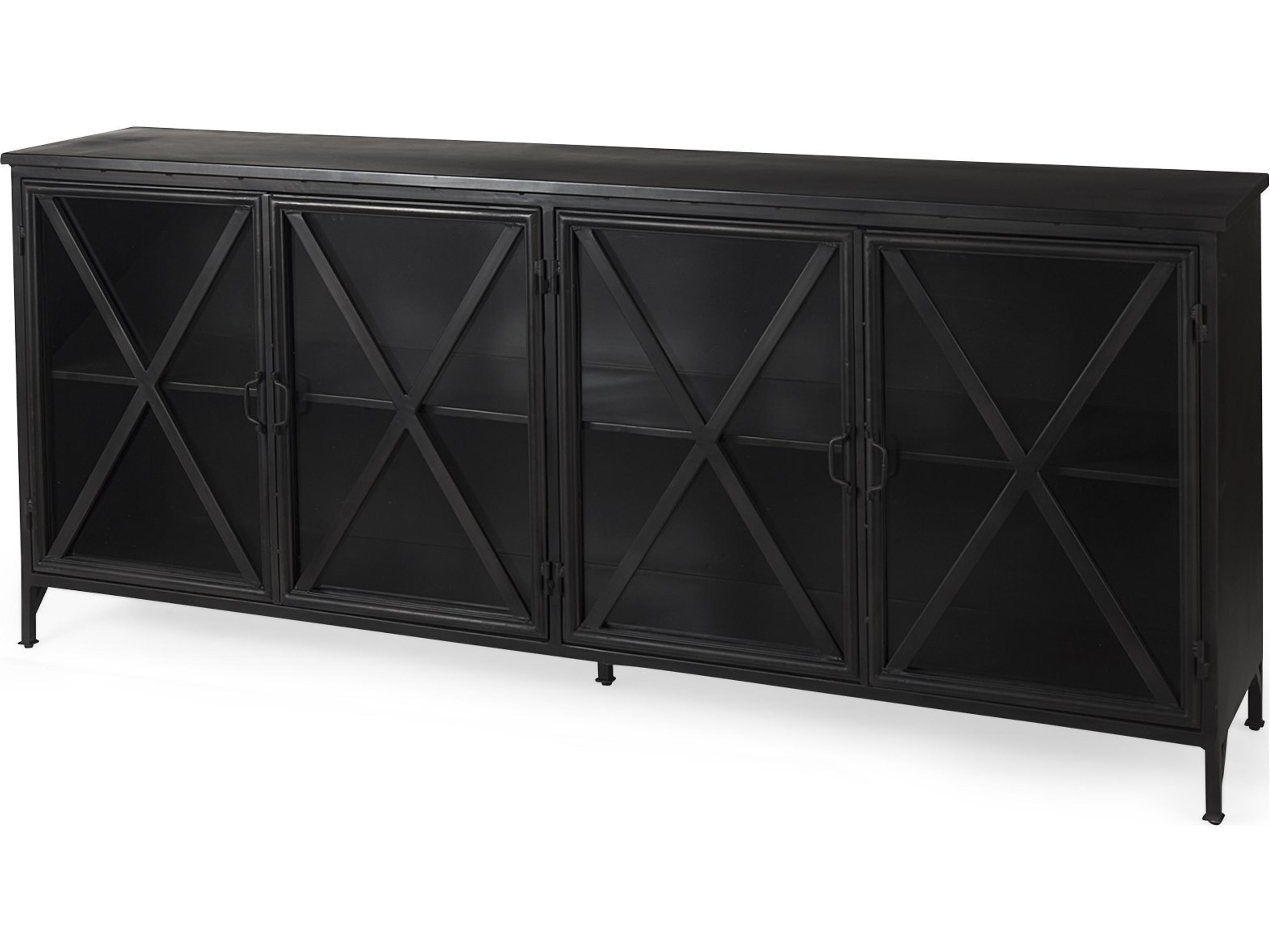 Poppy I 79x16 Black Metal With  Glass Door Sideboard