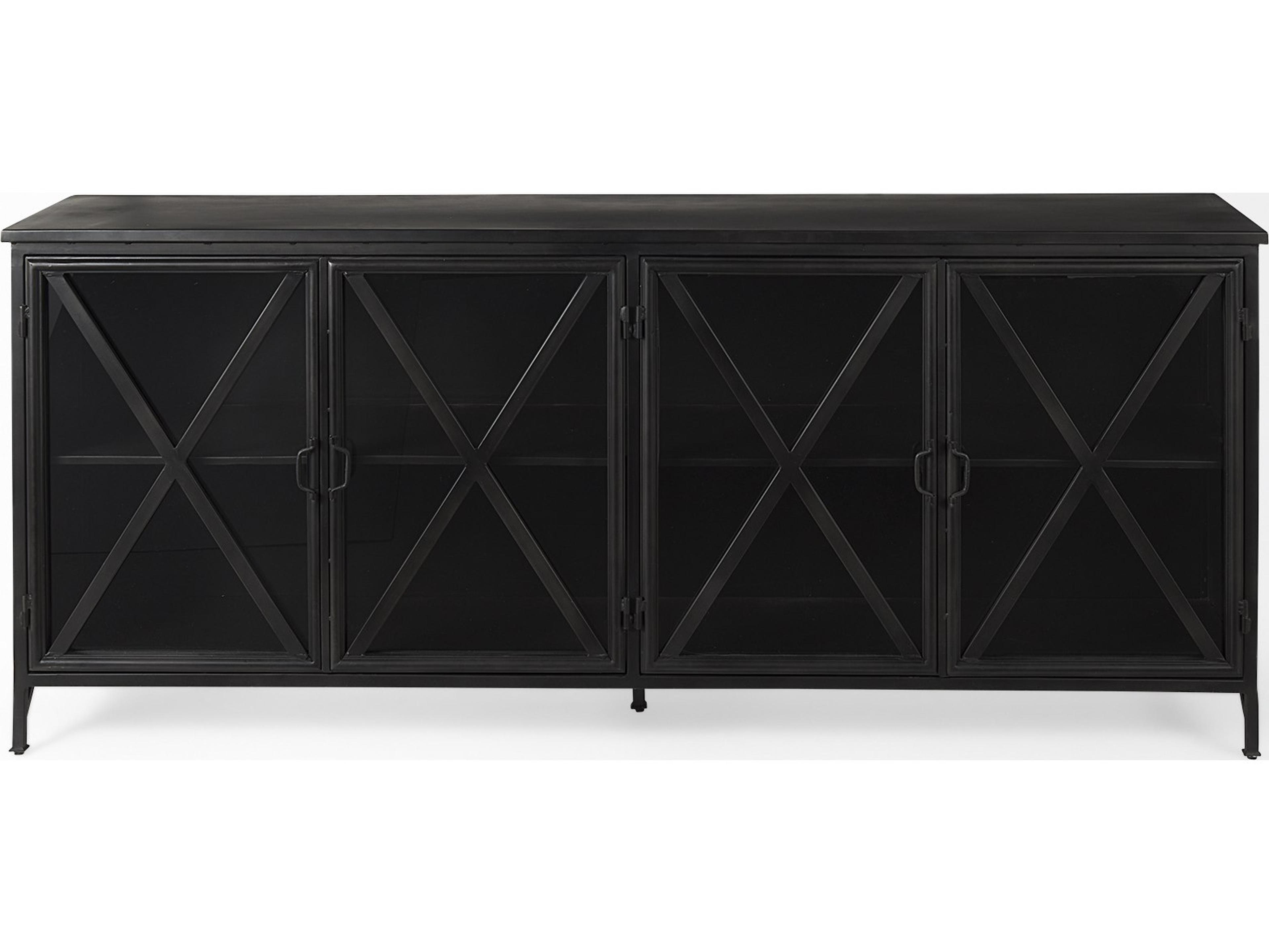 Mercana Poppy I 79x16 Black Metal With  Glass Door Sideboard