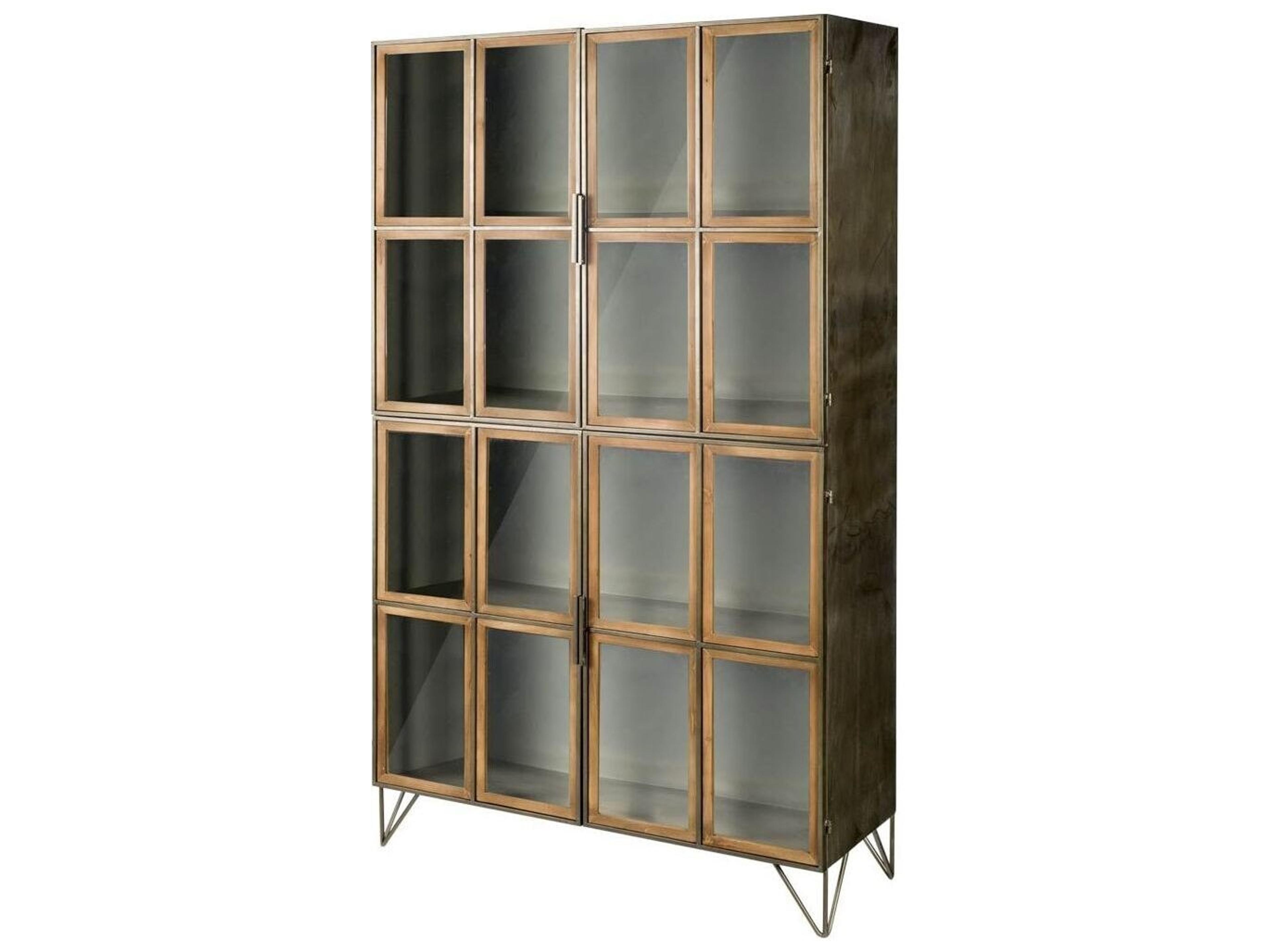 Pandora I 74" H Brown Wood and Metal Glass Door Display Cabinet