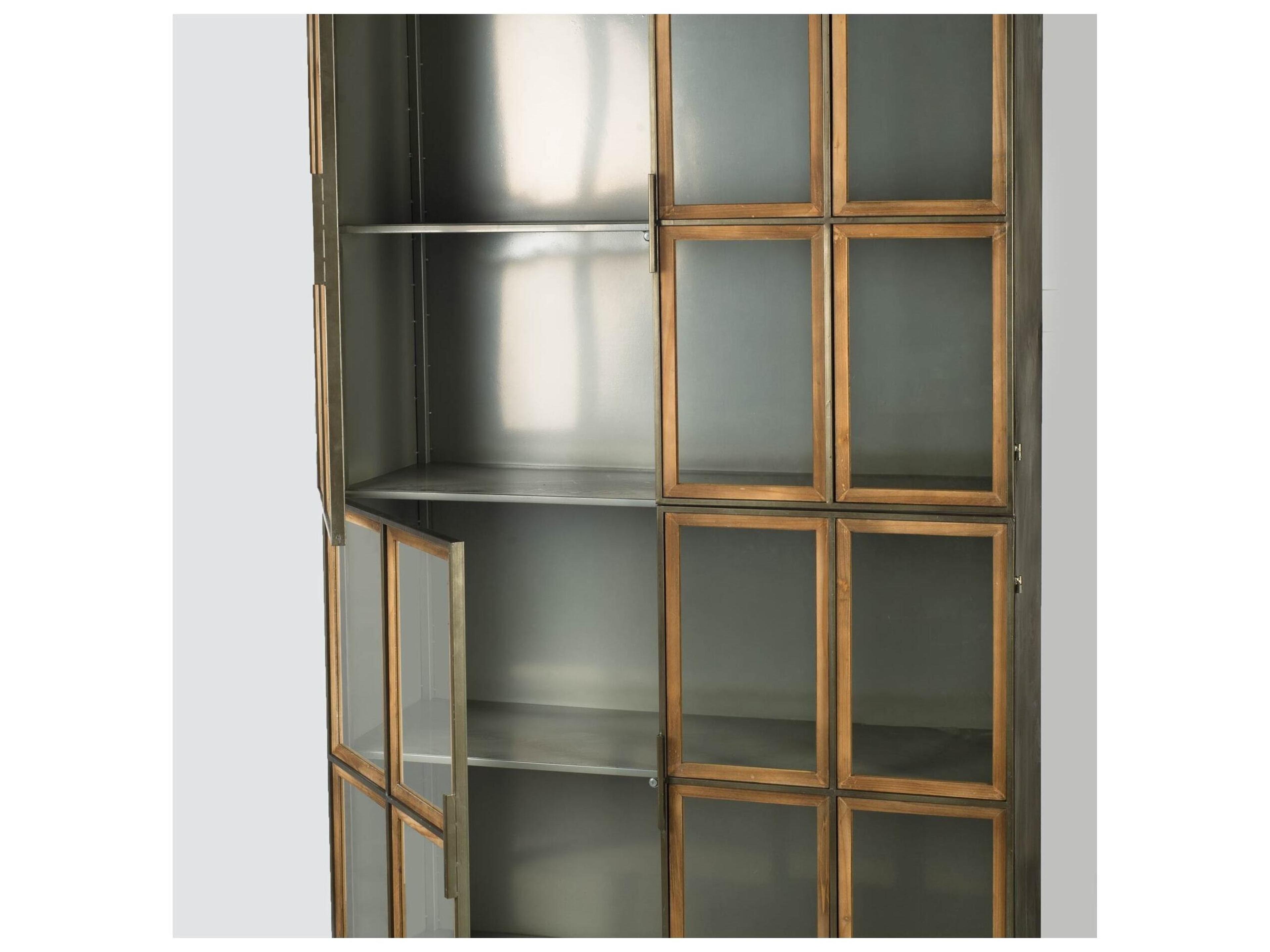 Mercana Pandora I 74" H Brown Wood and Metal Glass Door Display Cabinet