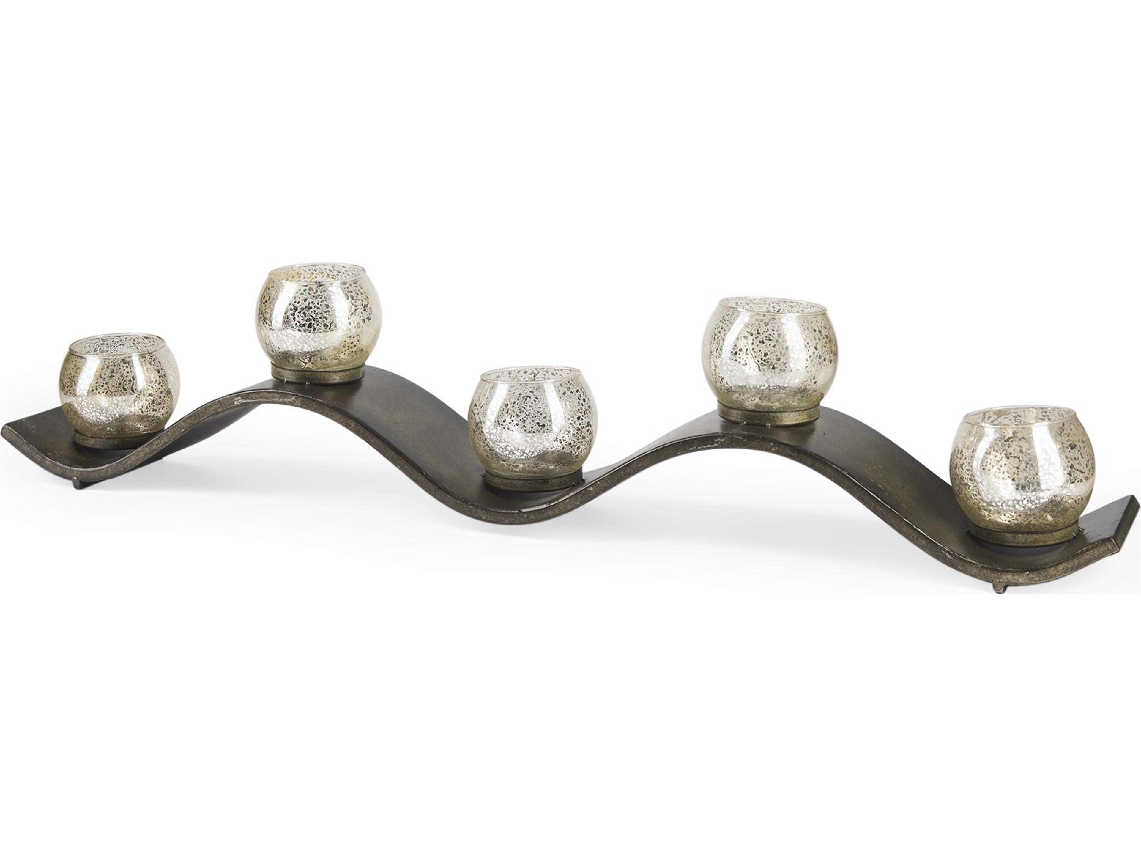 Mercana Lux Copper Metal Five Hurricane Glass Holder Table Candle Holder