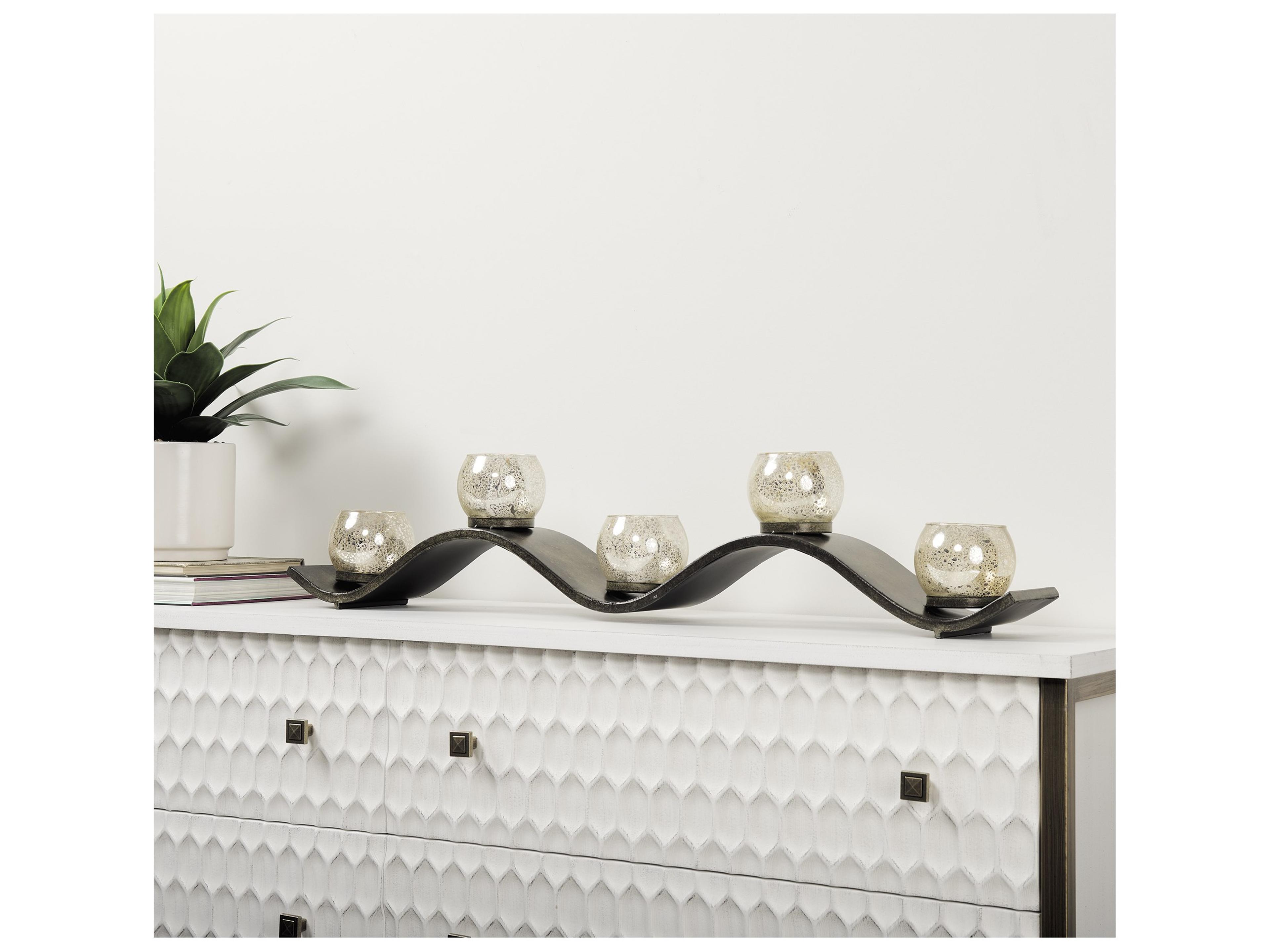 Mercana Lux Copper Metal Five Hurricane Glass Holder Table Candle Holder