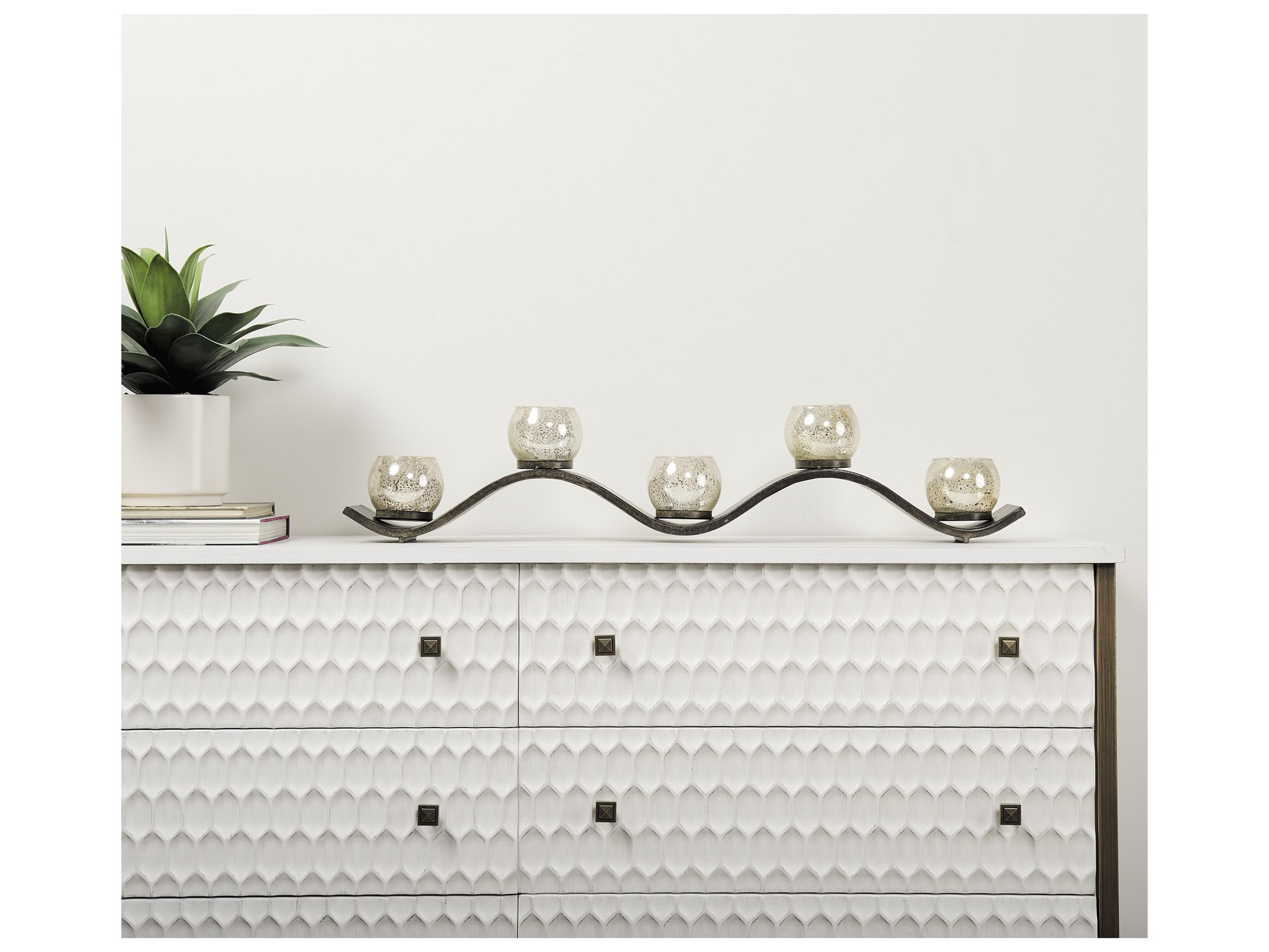 Mercana Lux Copper Metal Five Hurricane Glass Holder Table Candle Holder