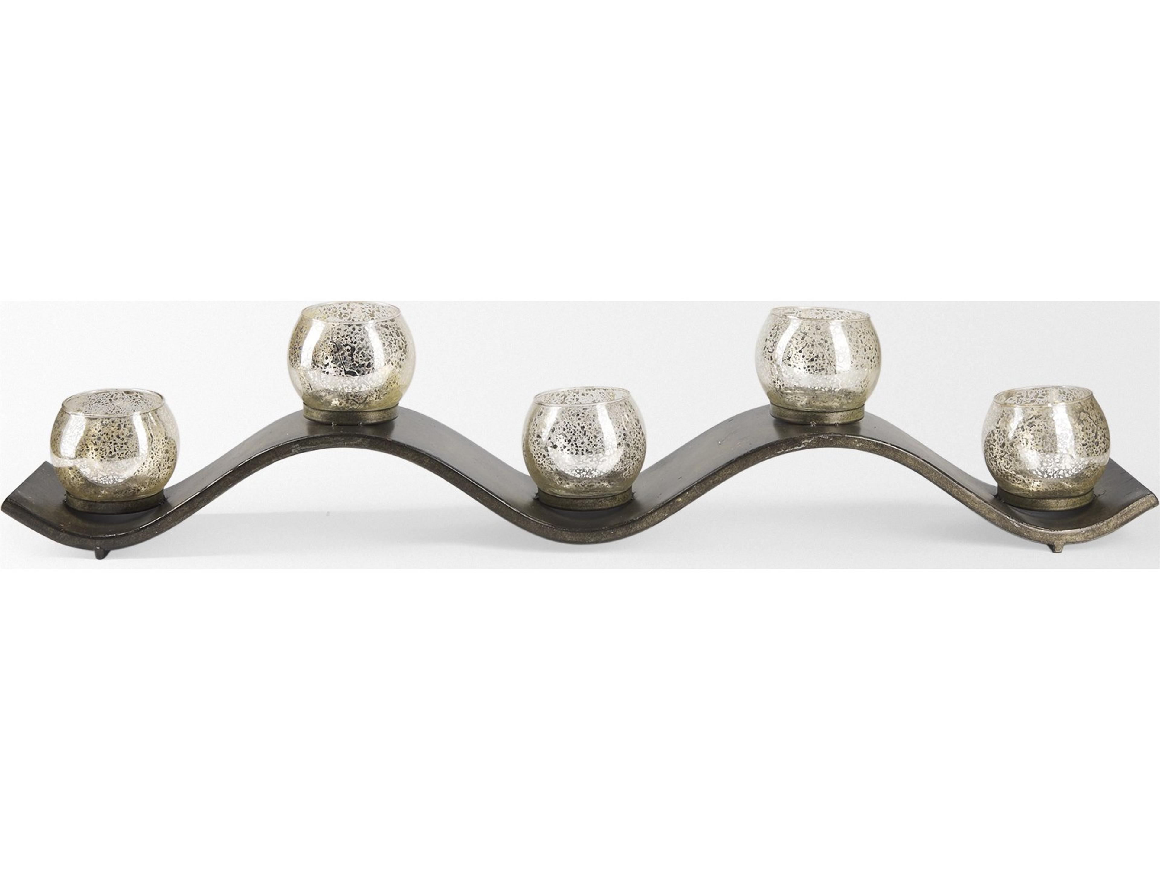 Mercana Lux Copper Metal Five Hurricane Glass Holder Table Candle Holder