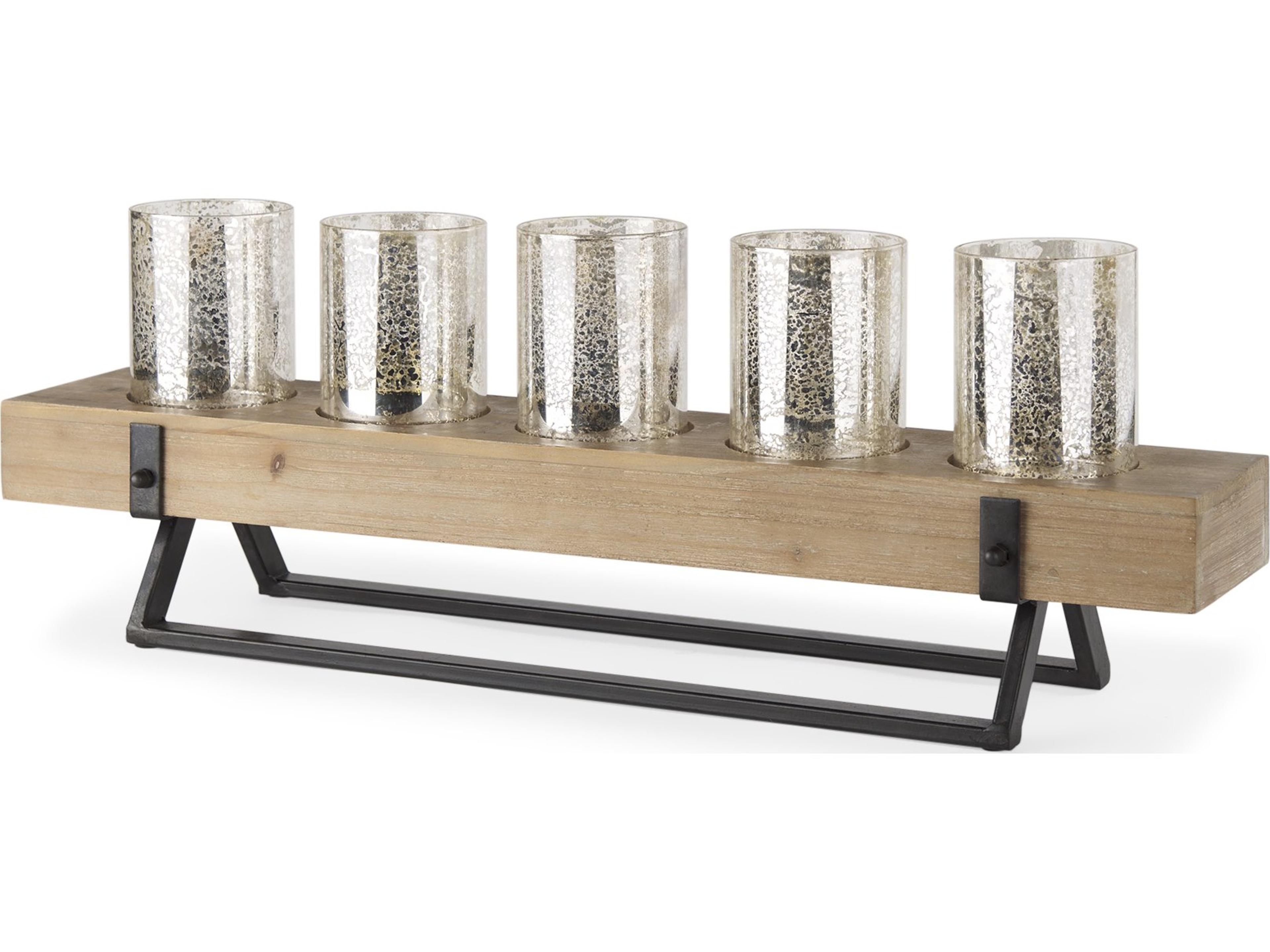 Benk Wood and Black Metal Five Cup Candle Holder