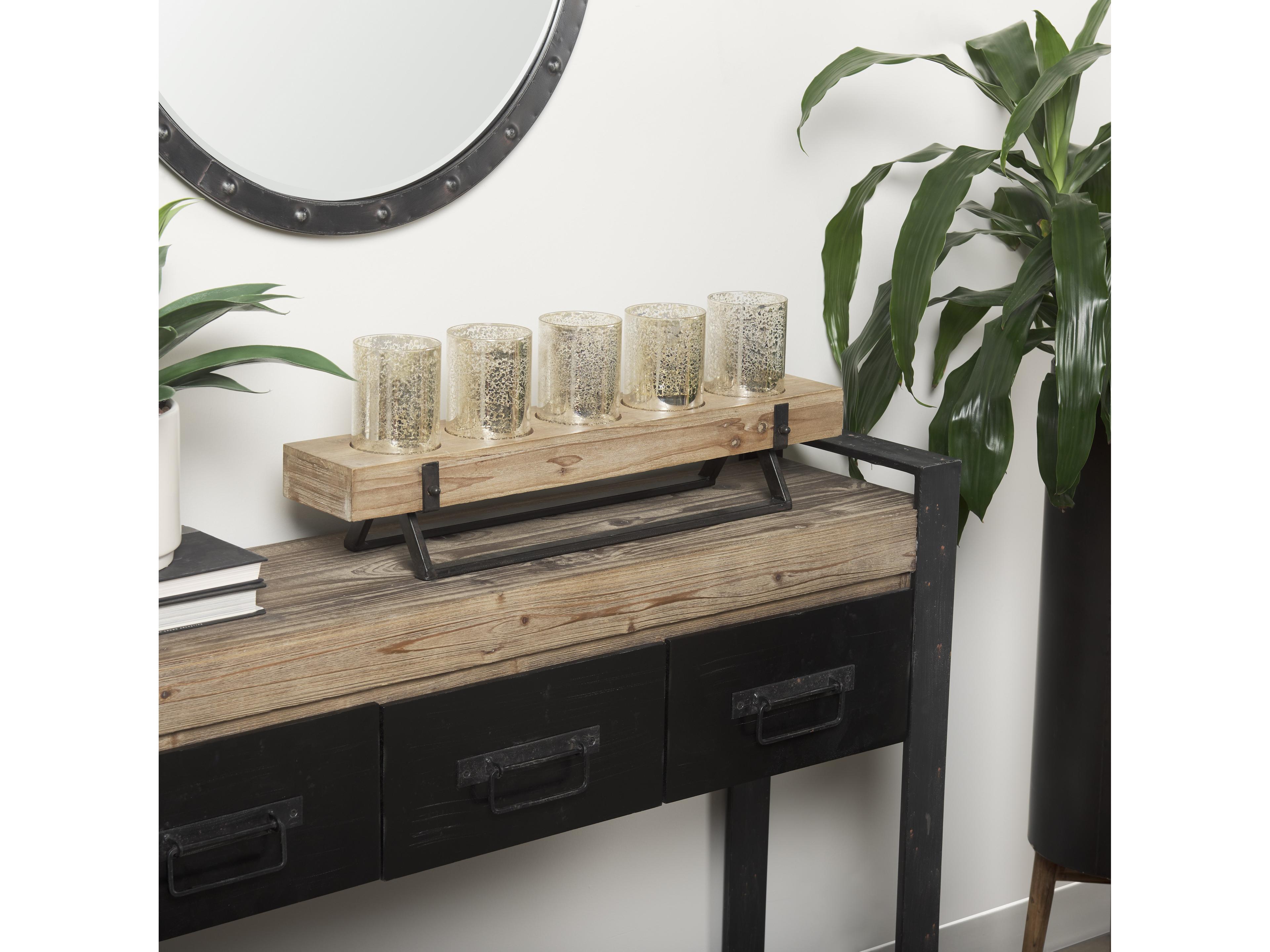 Mercana Benk Wood and Black Metal Five Cup Candle Holder