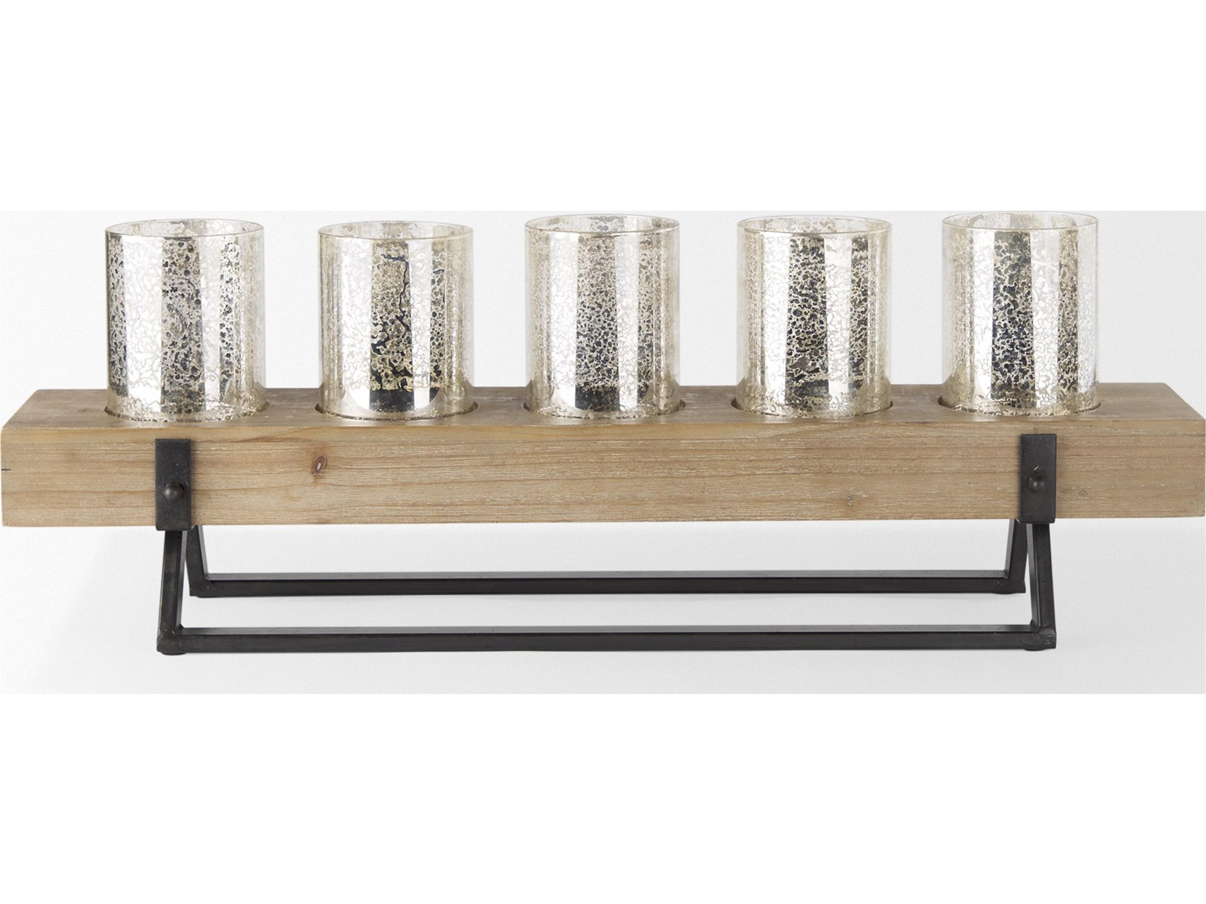 Mercana Benk Wood and Black Metal Five Cup Candle Holder
