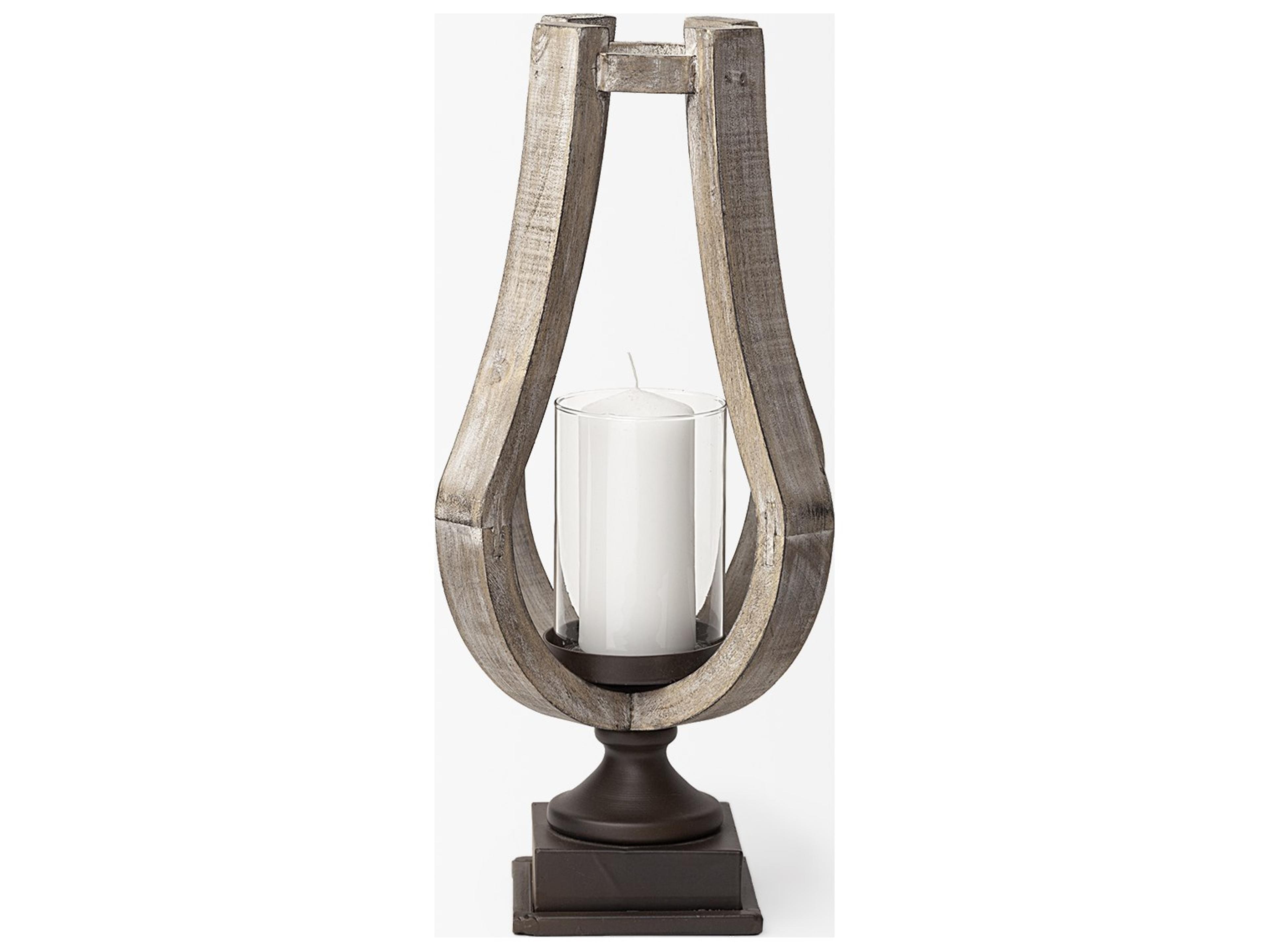 Mercana Brillion Small Rustic Wood Metal Table Candle Holder