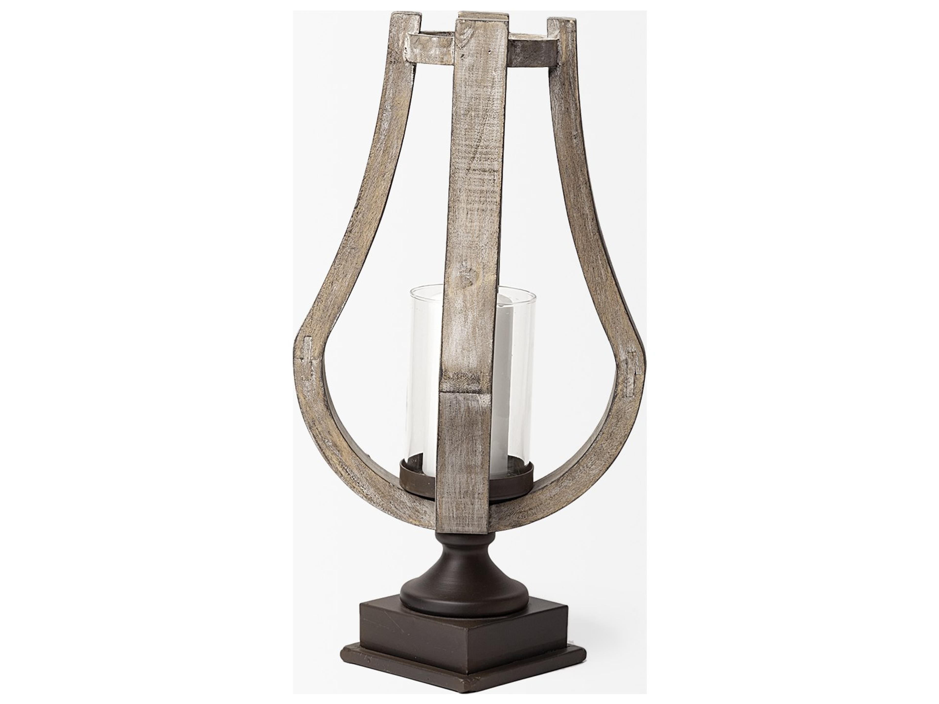 Mercana Brillion Small Rustic Wood Metal Table Candle Holder