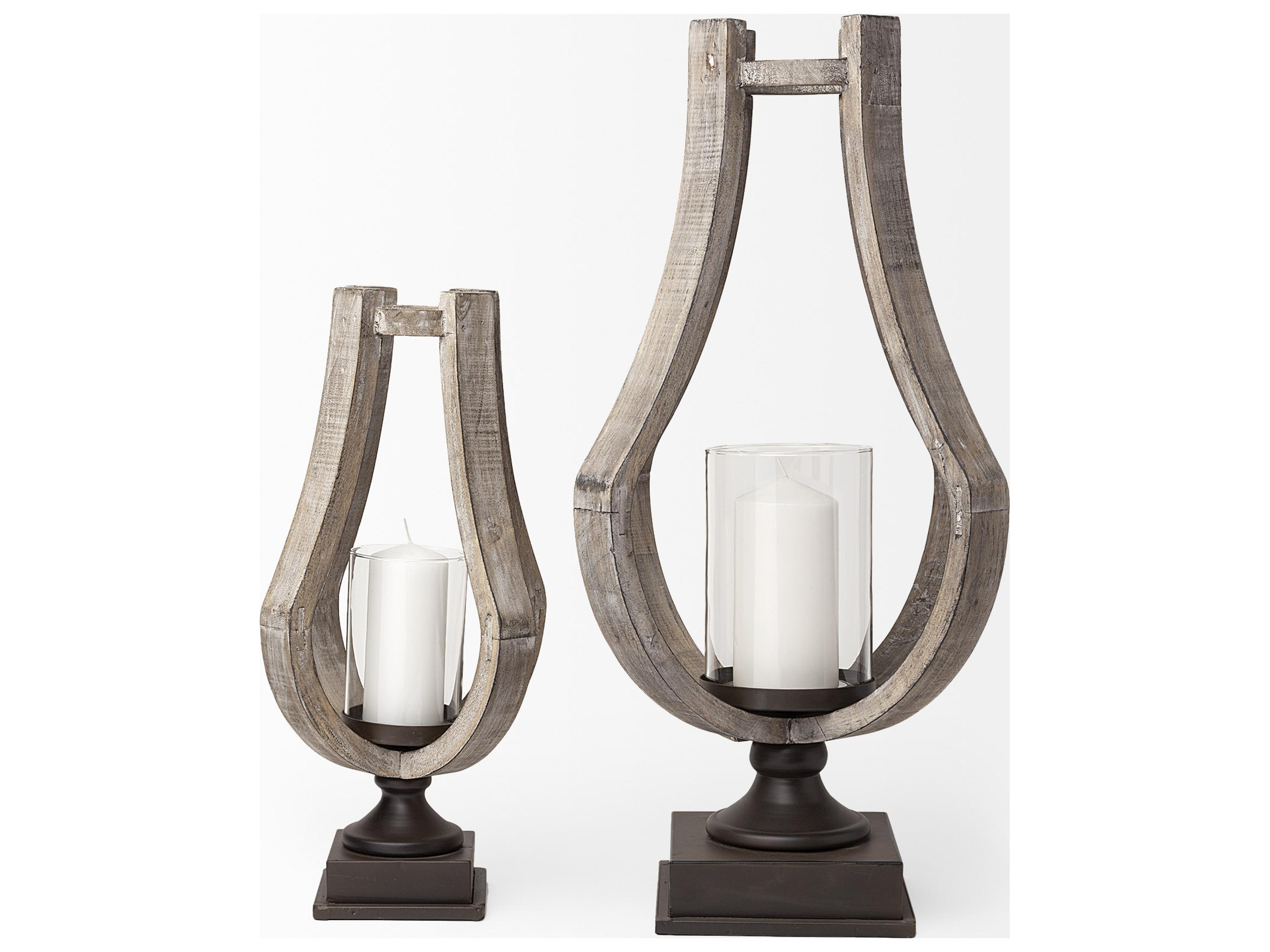 Mercana Brillion Large Rustic Wood Metal Table Candle Holder