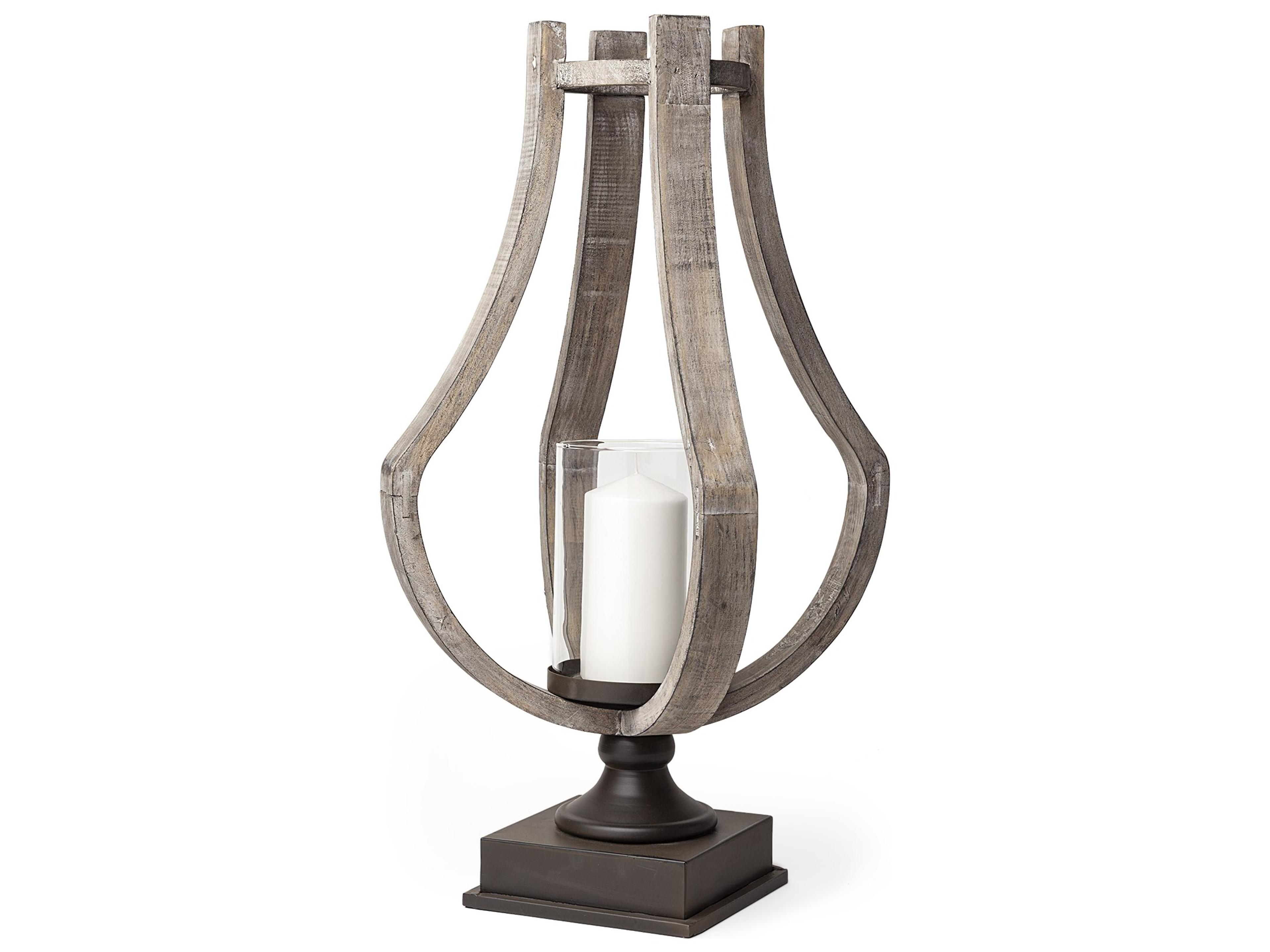 Brillion Large Rustic Wood Metal Table Candle Holder