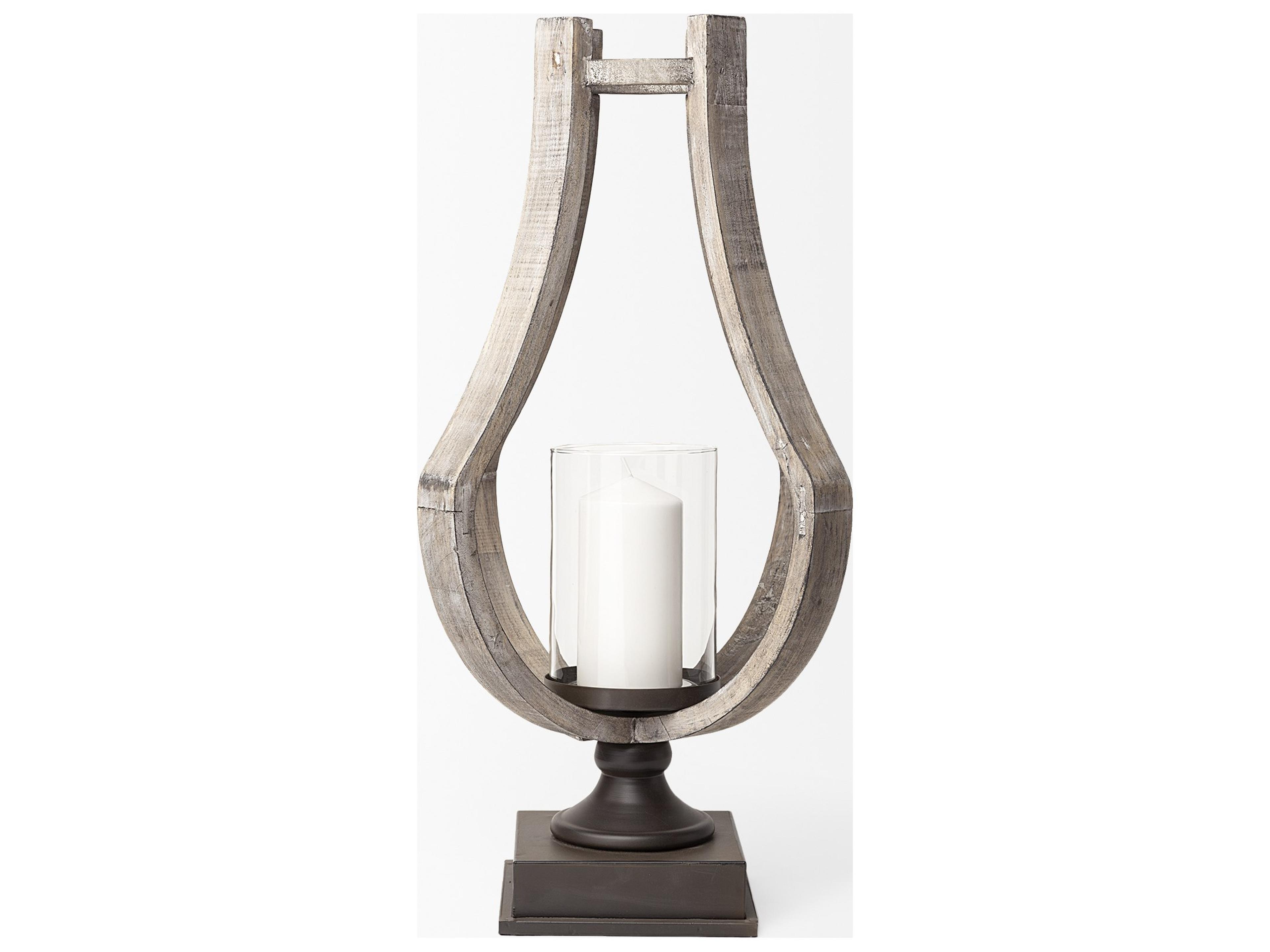 Mercana Brillion Large Rustic Wood Metal Table Candle Holder