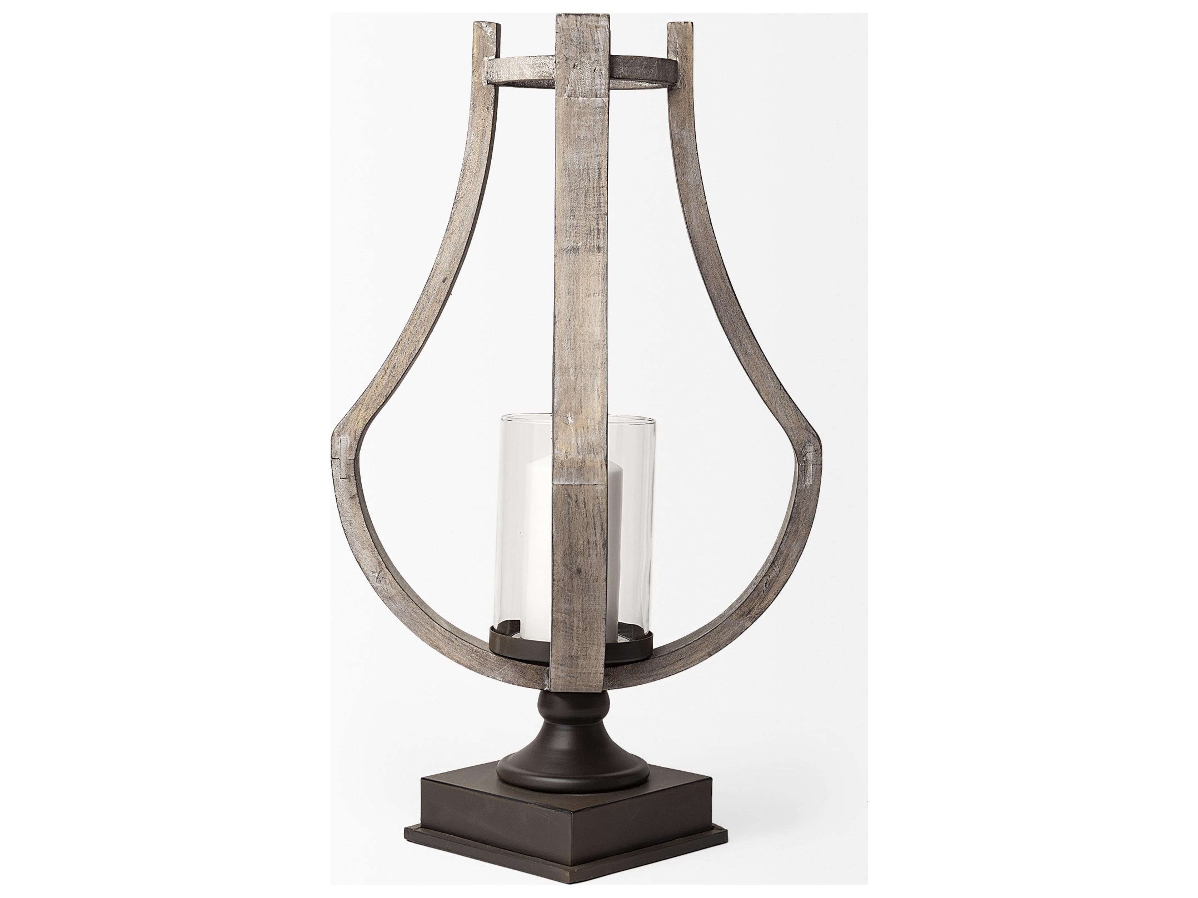 Mercana Brillion Large Rustic Wood Metal Table Candle Holder
