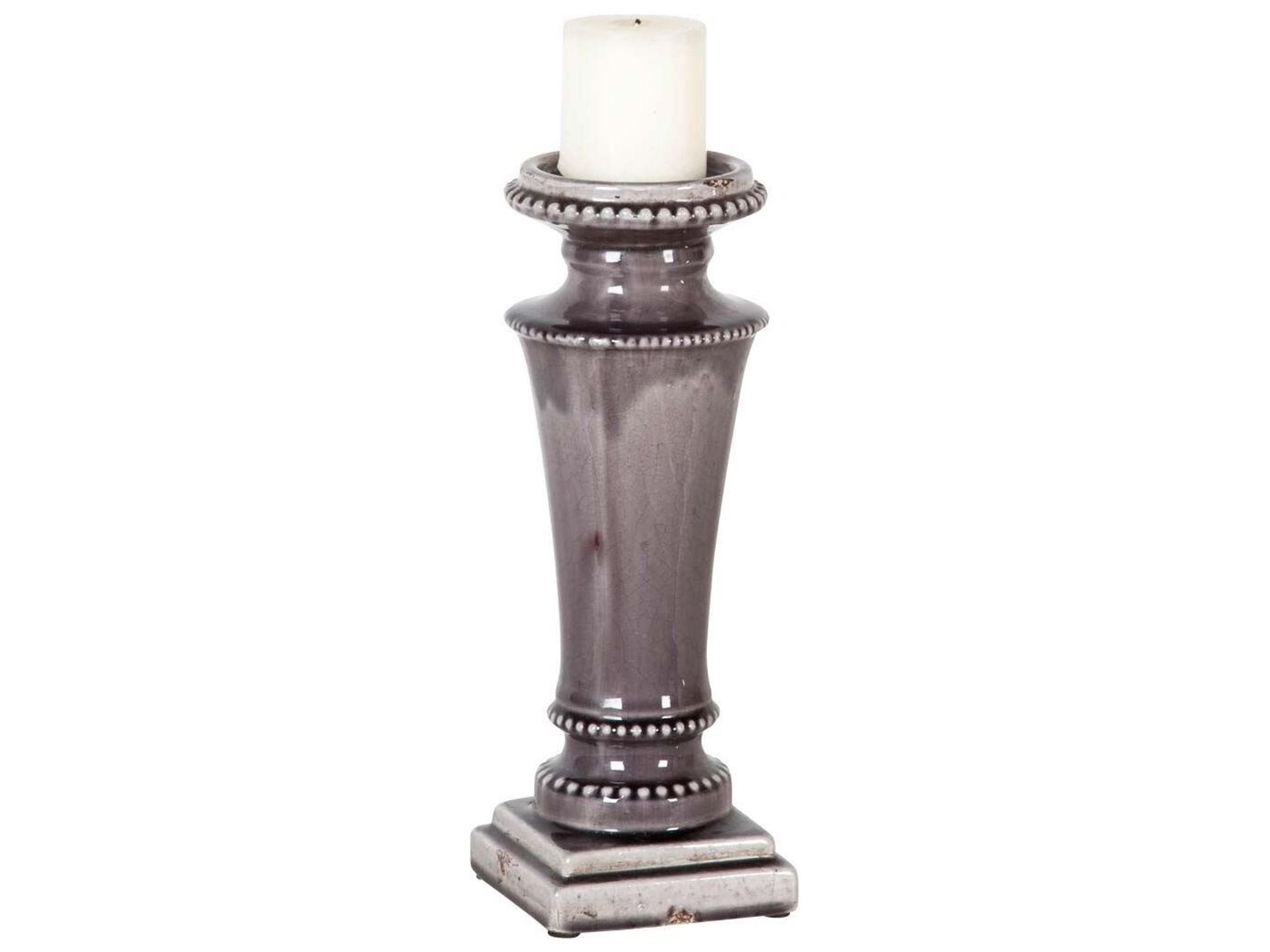 Mercana Kusma Small Gray Gloss Ceramic Table Candle Holder