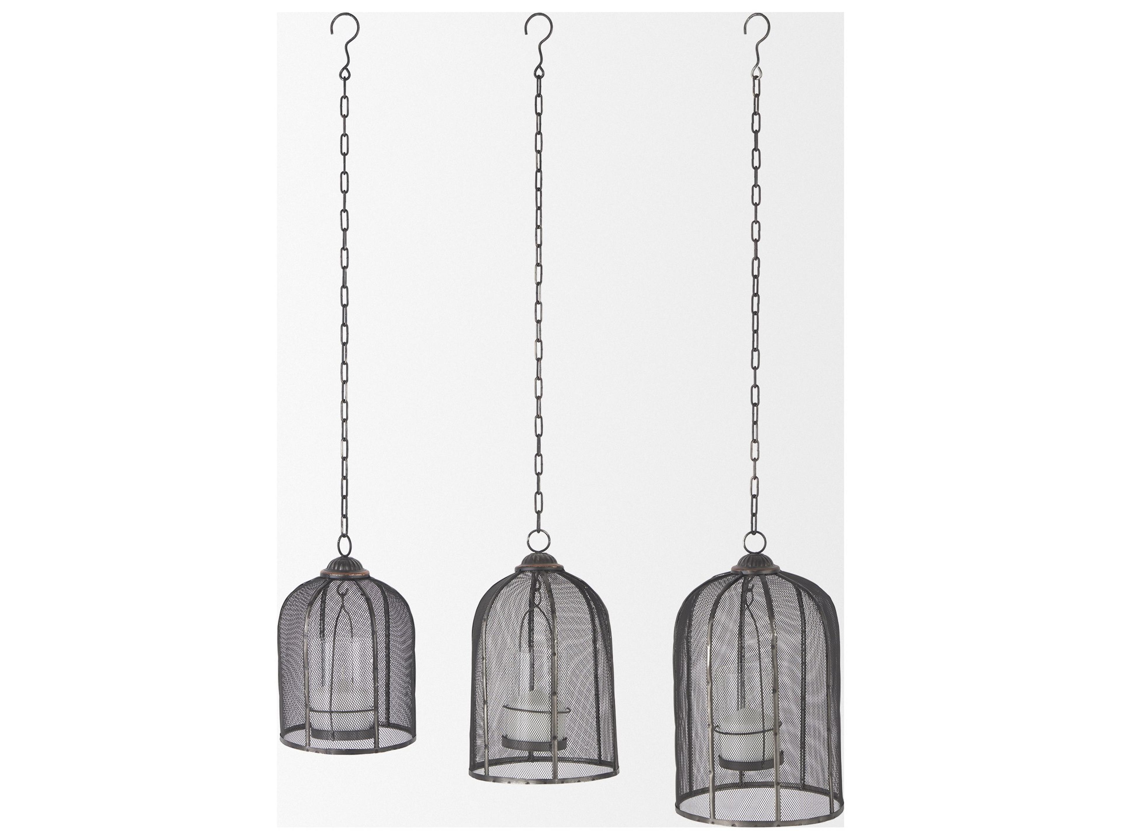Mercana Jutland Set of Three Black Metal Bird Cage Candle Holder Lanterns