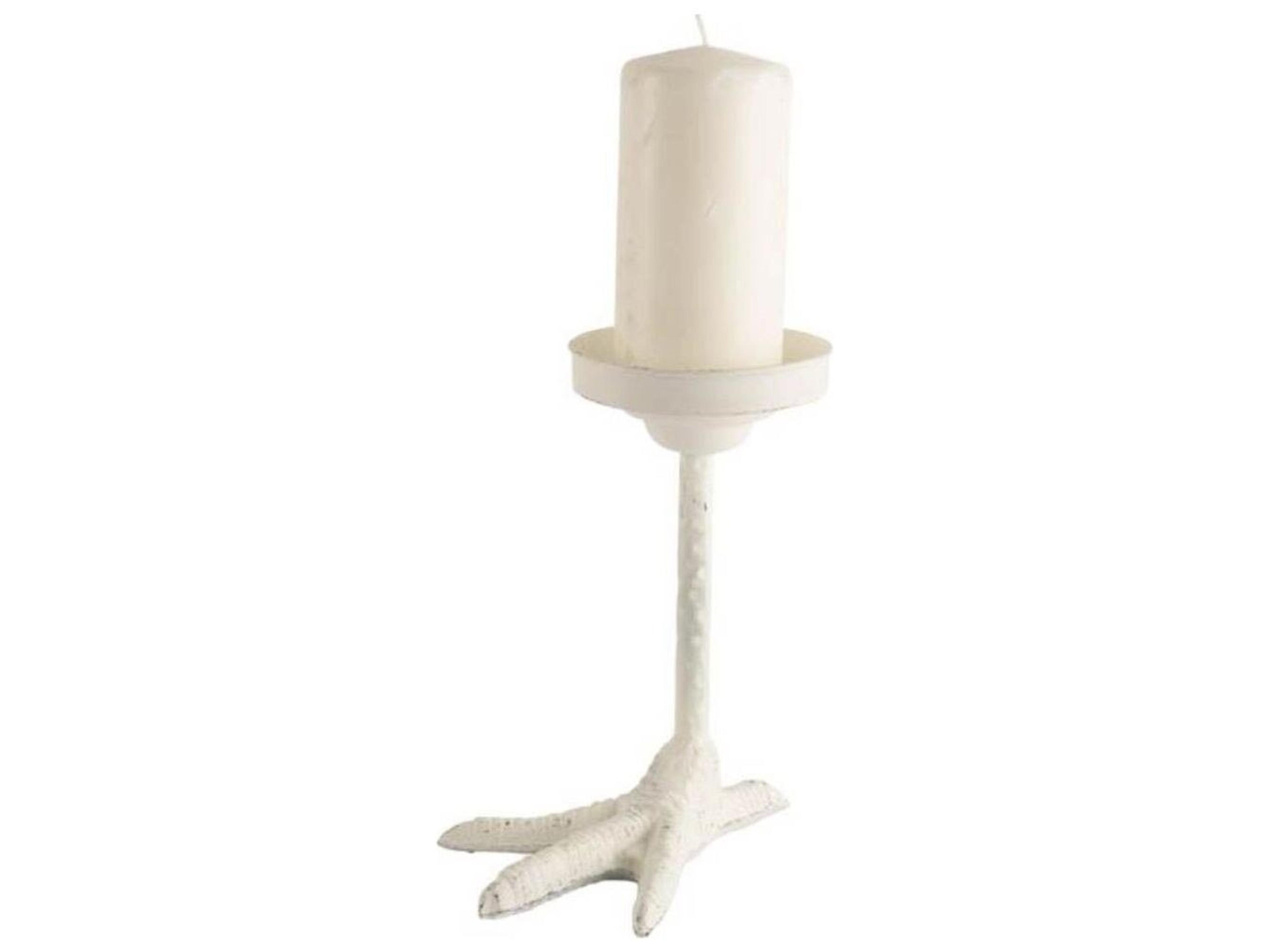 Daffy I Short White Cast Iron Chicken Foot Table Candle Holder